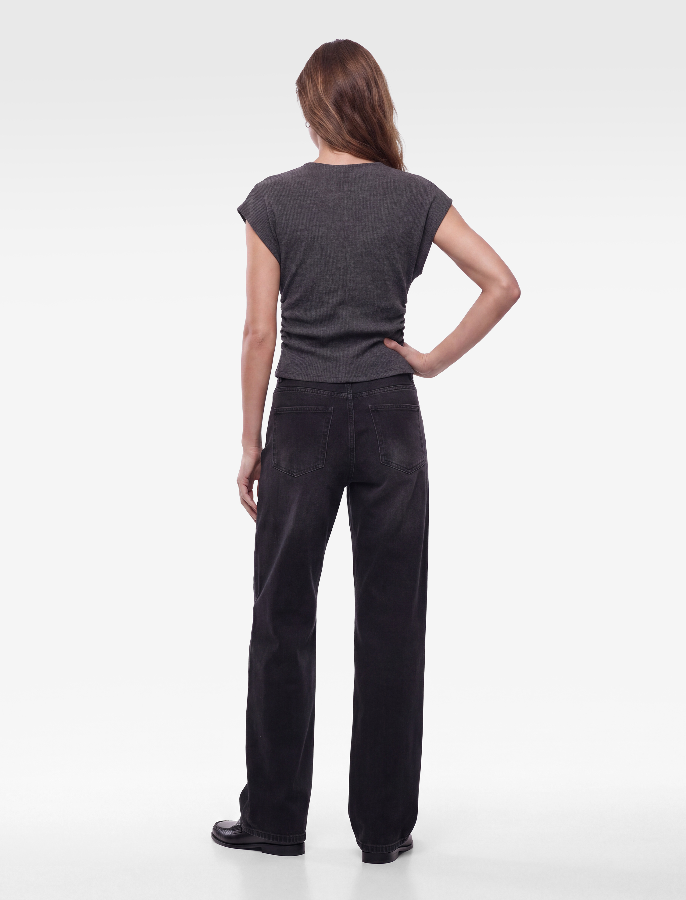   Bürümcük Kumaş Dokulu Slim Fit Drapeli Kap Kol Bisiklet Yaka Tişört