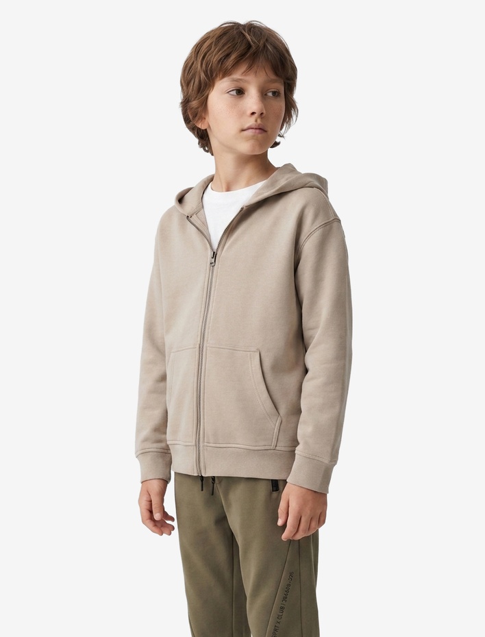 Erkek Çocuk Pamuklu Uzun Kollu Kapşonlu Fermuarlı Sweatshirt