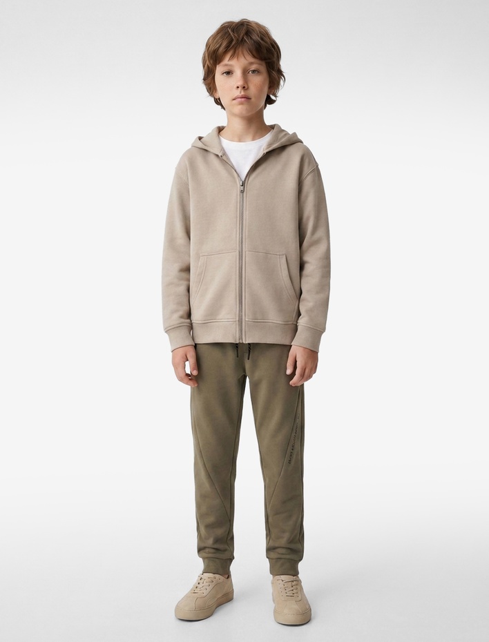 Erkek Çocuk Pamuklu Uzun Kollu Kapşonlu Fermuarlı Sweatshirt