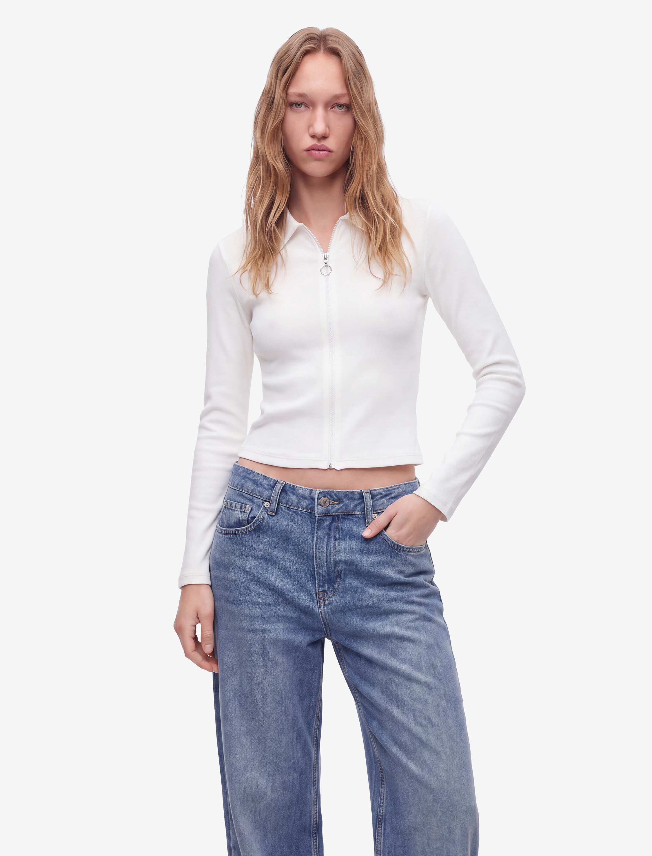   Pamuklu Slim Fit Fermuarlı Uzun Kollu Kaşkorse Polo Yaka Tişört