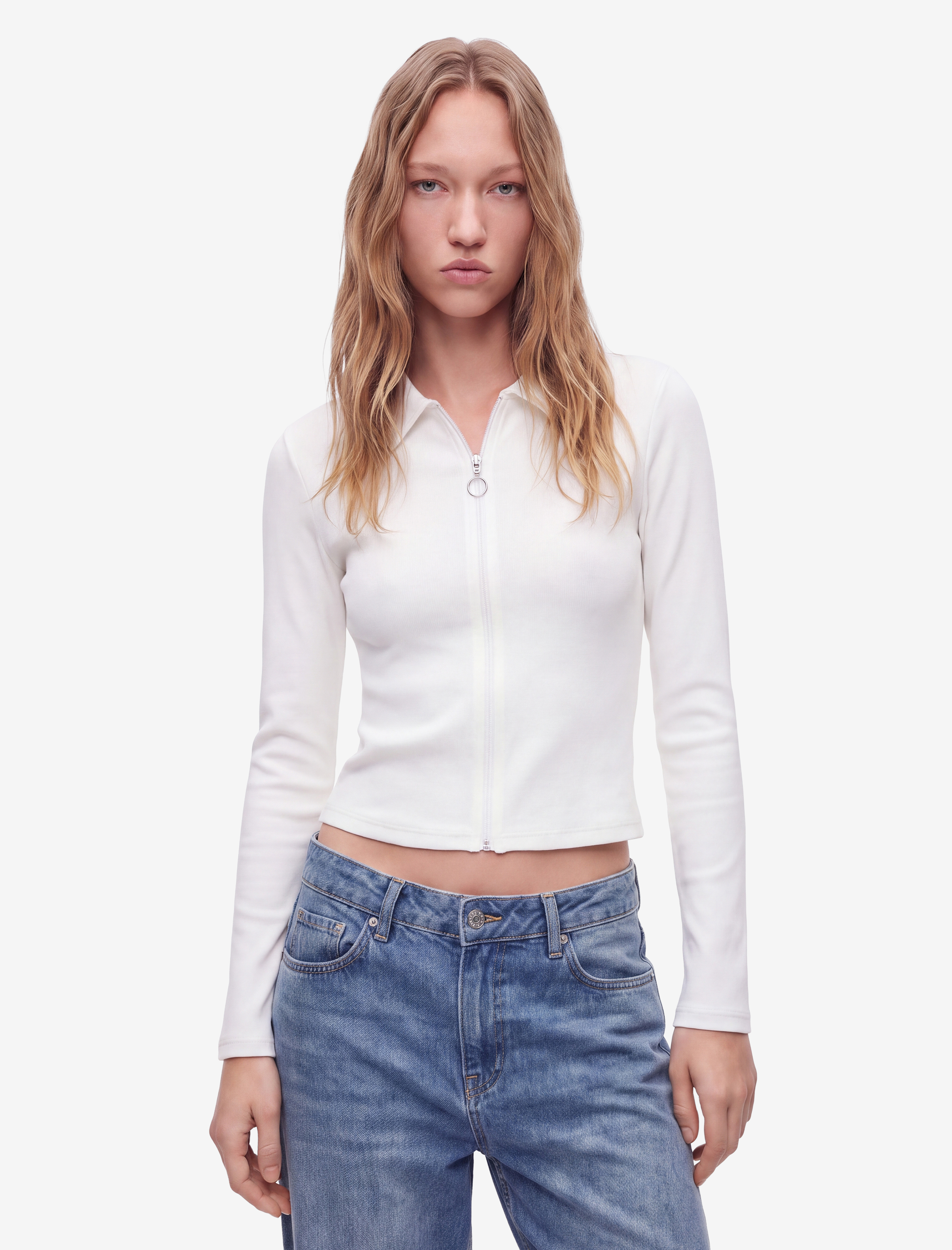   Pamuklu Slim Fit Fermuarlı Uzun Kollu Kaşkorse Polo Yaka Tişört