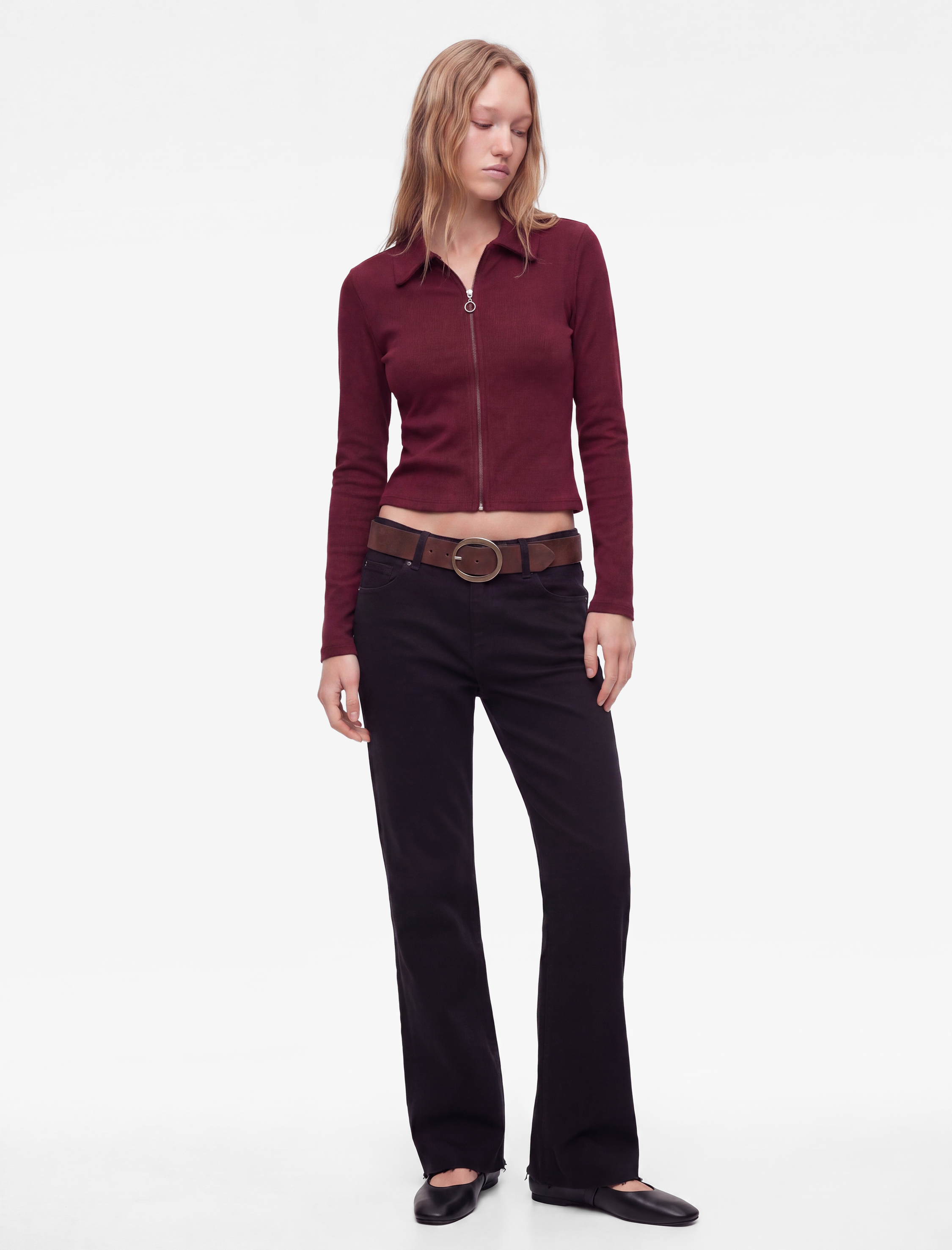   Pamuklu Slim Fit Fermuarlı Uzun Kollu Kaşkorse Polo Yaka Tişört