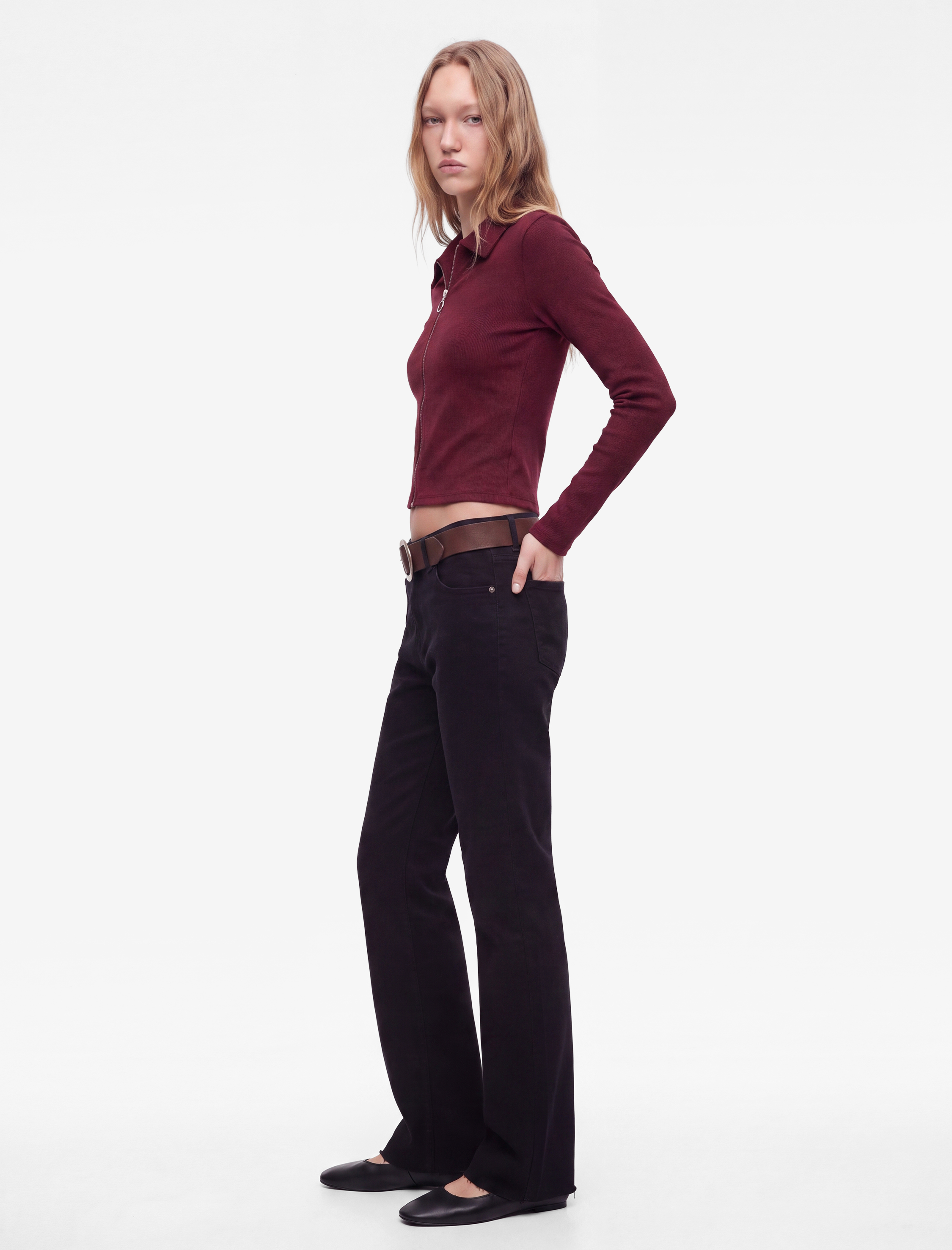   Pamuklu Slim Fit Fermuarlı Uzun Kollu Kaşkorse Polo Yaka Tişört