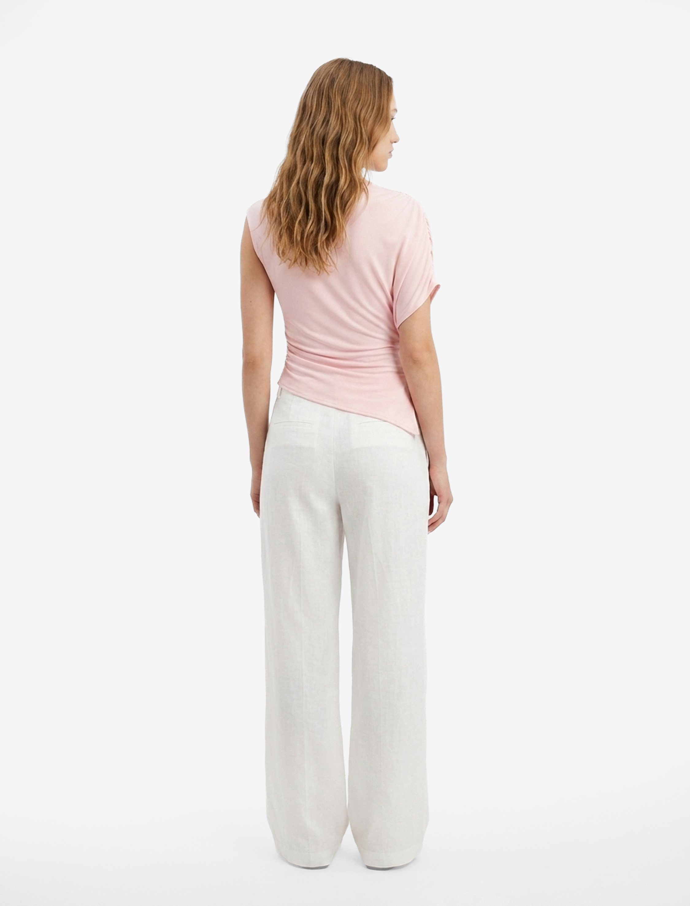   Drapeli Slim Fit Kısa Kollu Dik Yaka Asimetrik Bluz