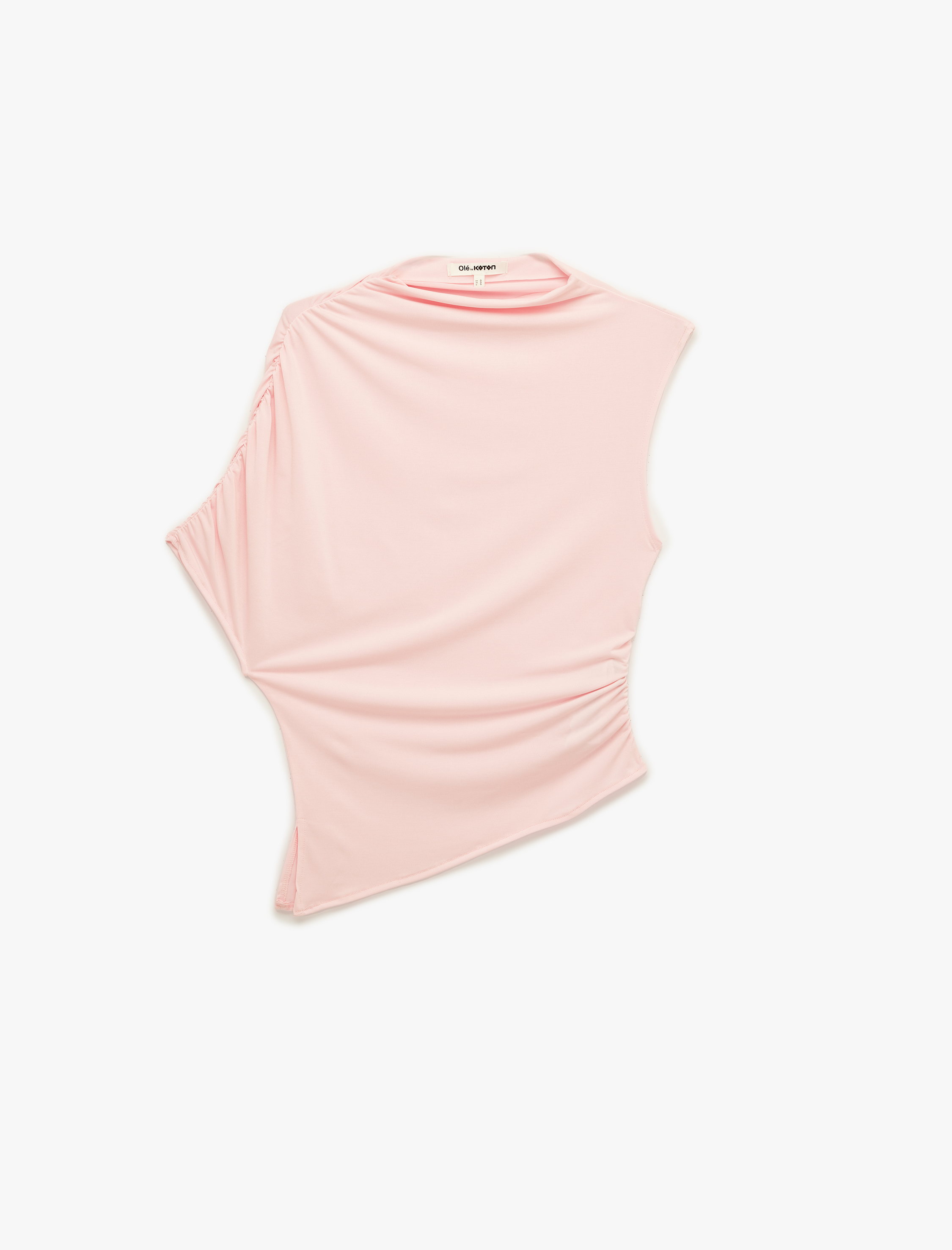   Drapeli Slim Fit Kısa Kollu Dik Yaka Asimetrik Bluz