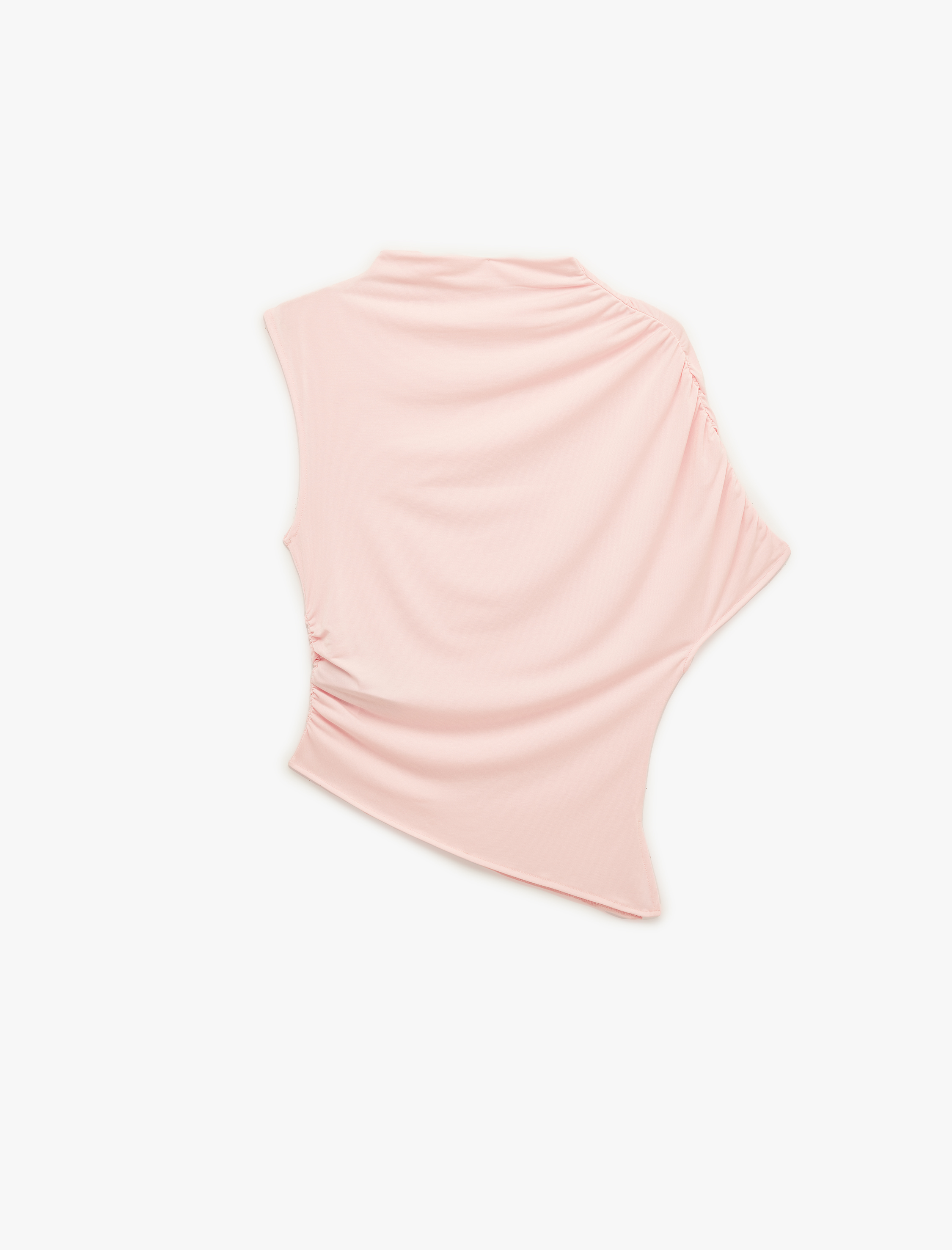   Drapeli Slim Fit Kısa Kollu Dik Yaka Asimetrik Bluz