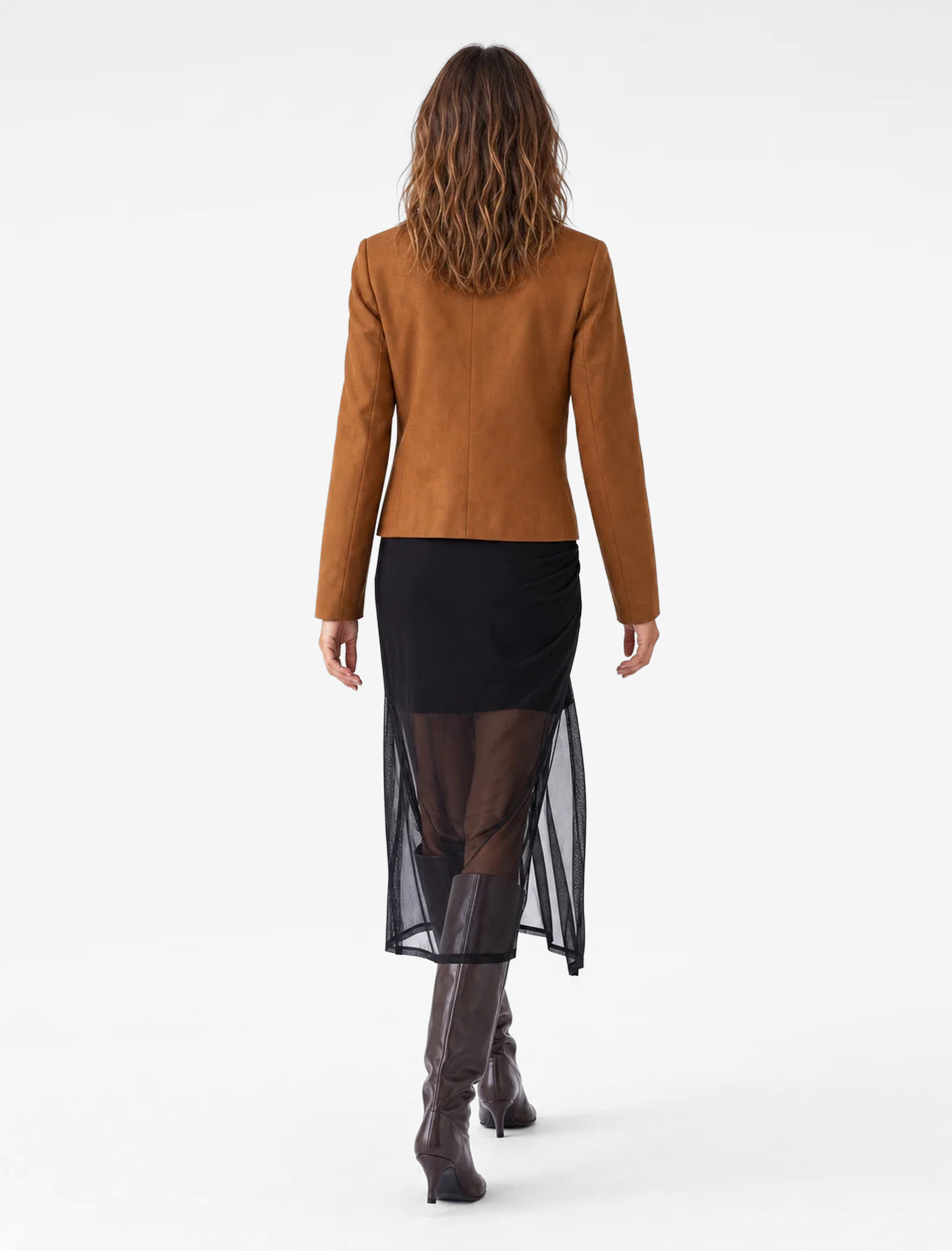   Slim Fit Düğüm Detaylı Kruvaze Tül Midi Pareo Etek