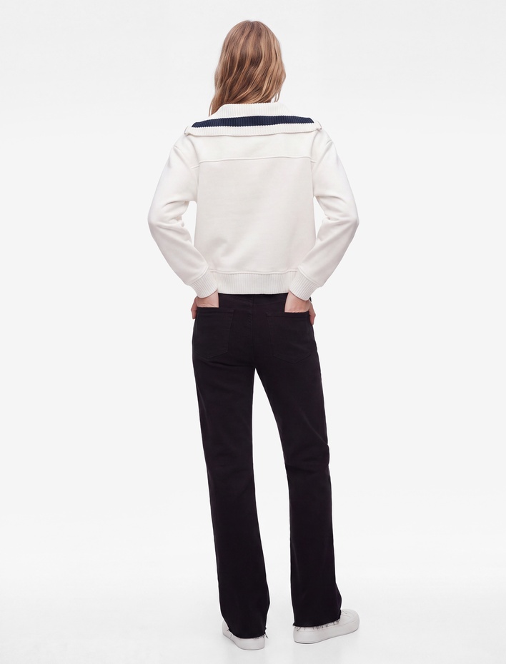  Üç İplik Şardonlu Yarım Fermuarlı Yaka Baskılı Oversize Sweatshirt