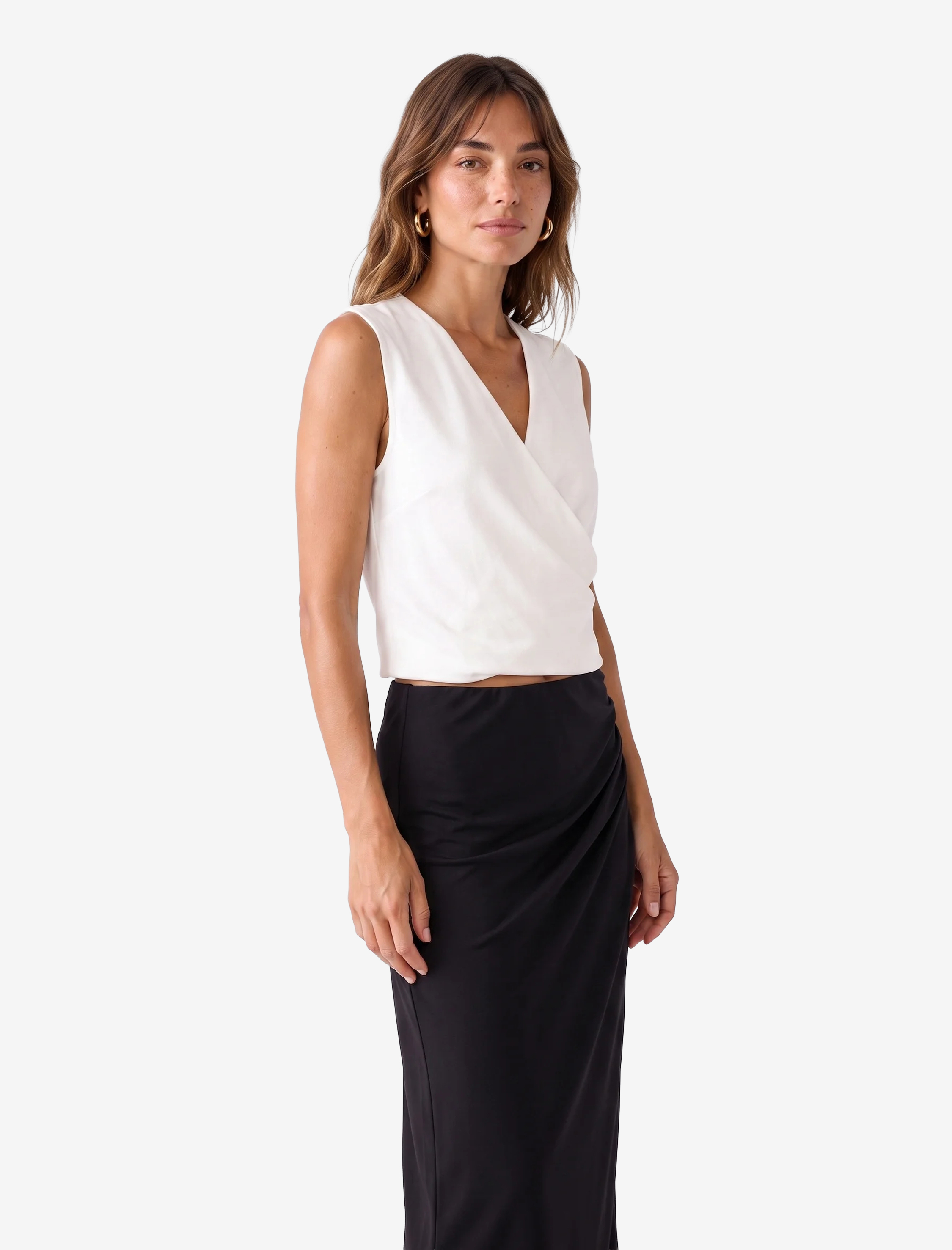   Sandy Kumaş Slim Fit Drape Detaylı Midi Etek