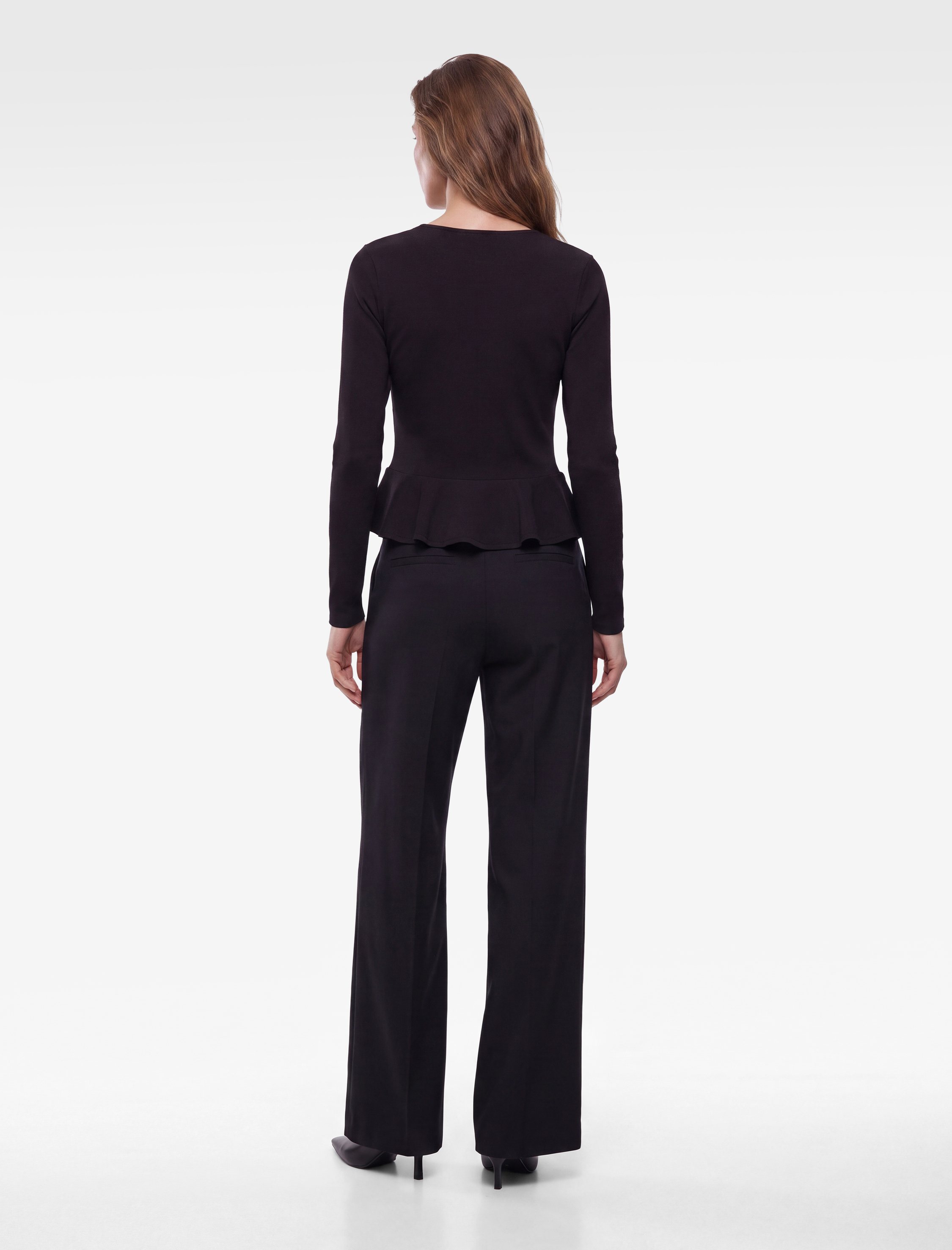  Slim Fit Mücevher Düğmeli V Yaka Uzun Kollu Peplum Hırka