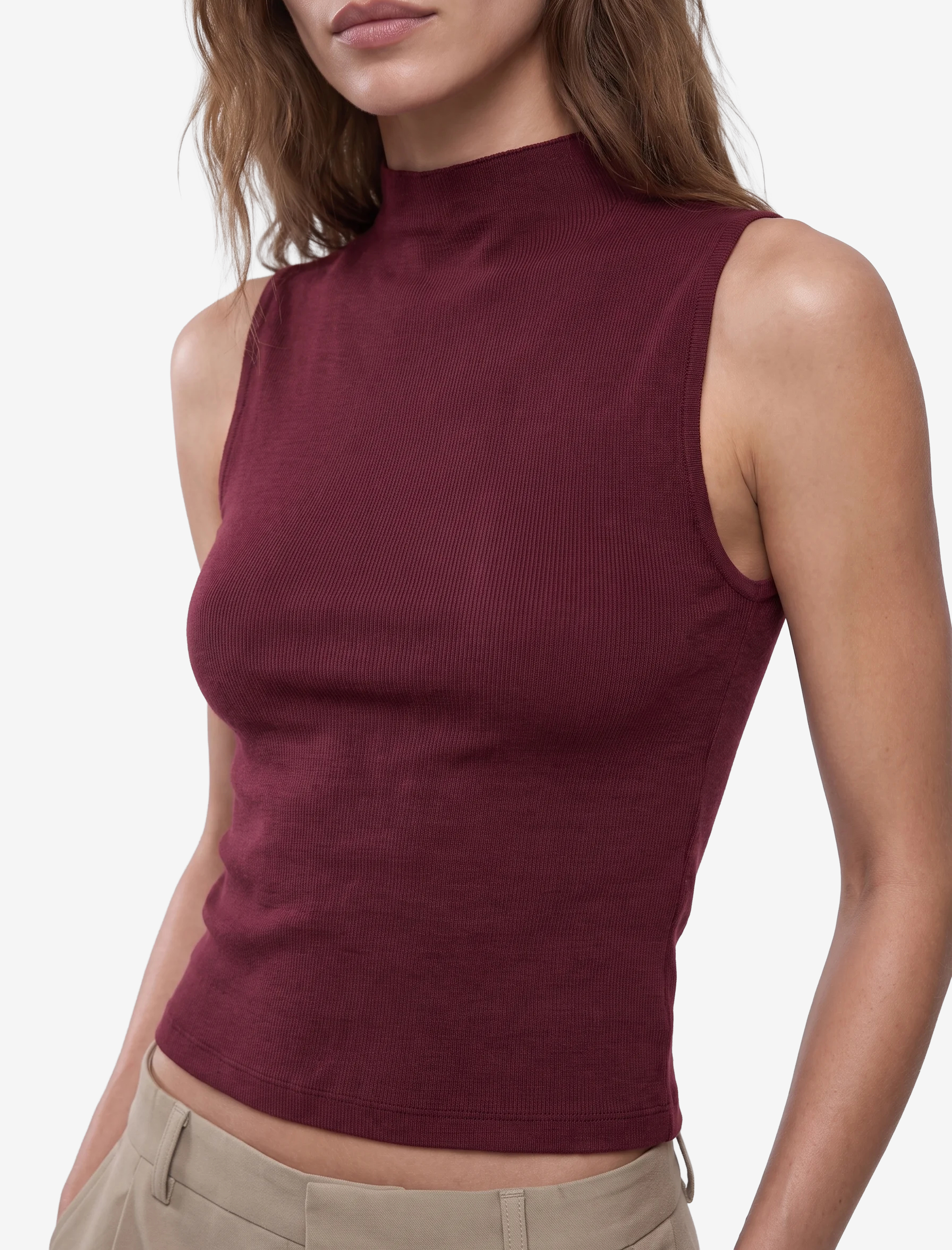   Modal Kumaş Slim Fit Dik Yaka Kolsuz Tişört