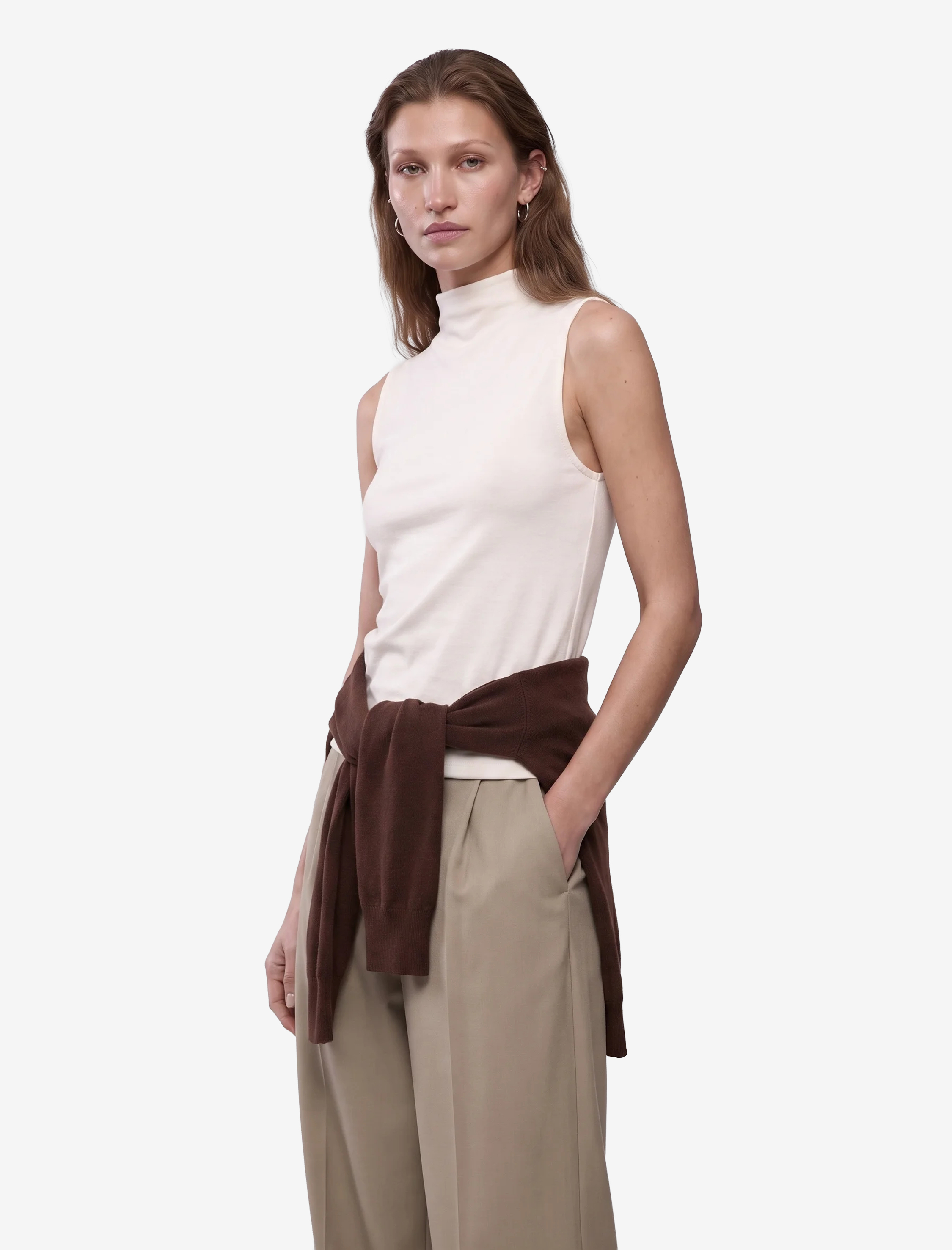   Modal Kumaş Slim Fit Dik Yaka Kolsuz Tişört