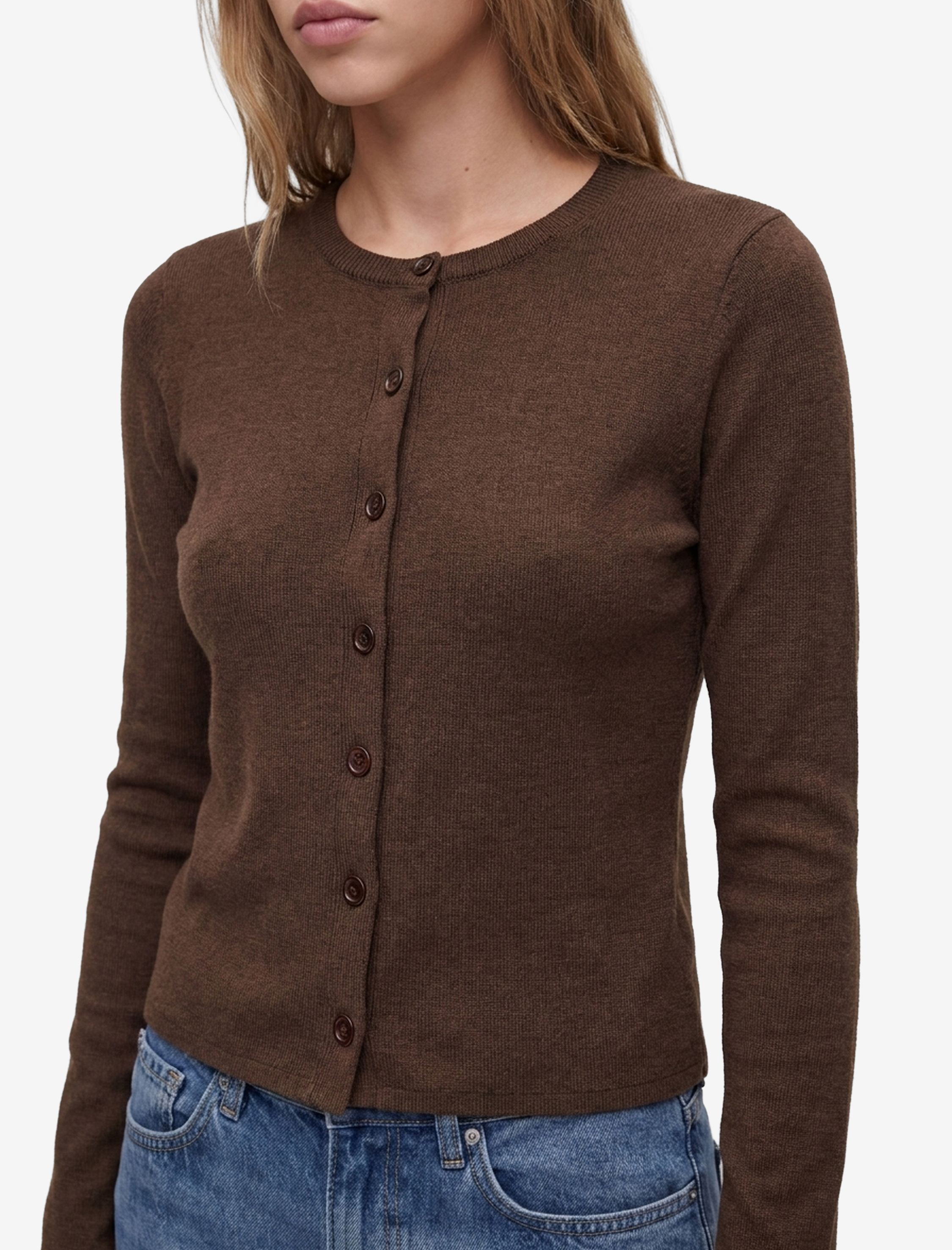   Slim Fit Uzun Kollu Bisiklet Yaka Düğmeli Triko Hırka