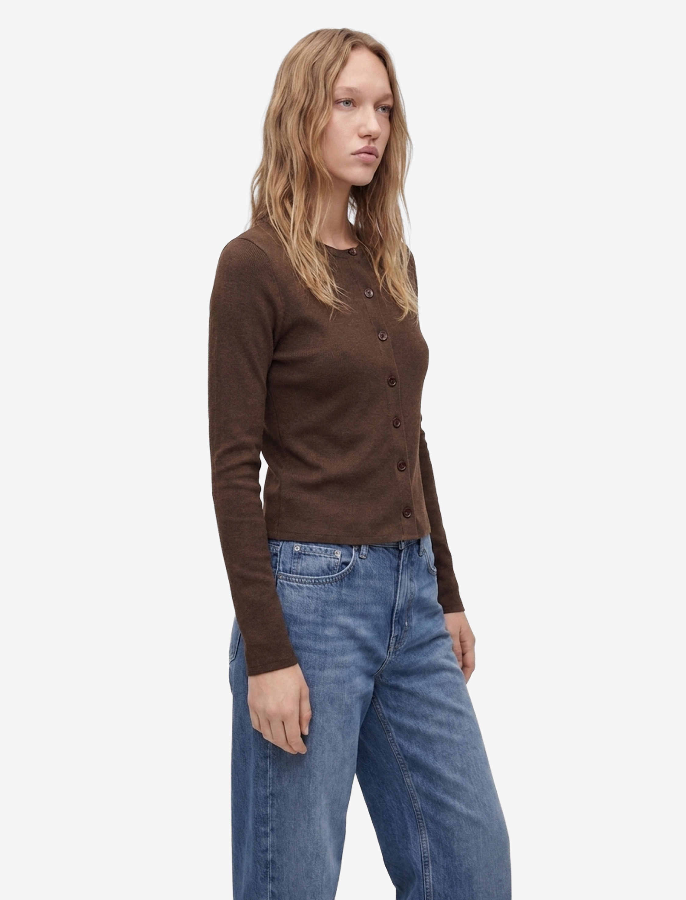   Slim Fit Uzun Kollu Bisiklet Yaka Düğmeli Triko Hırka