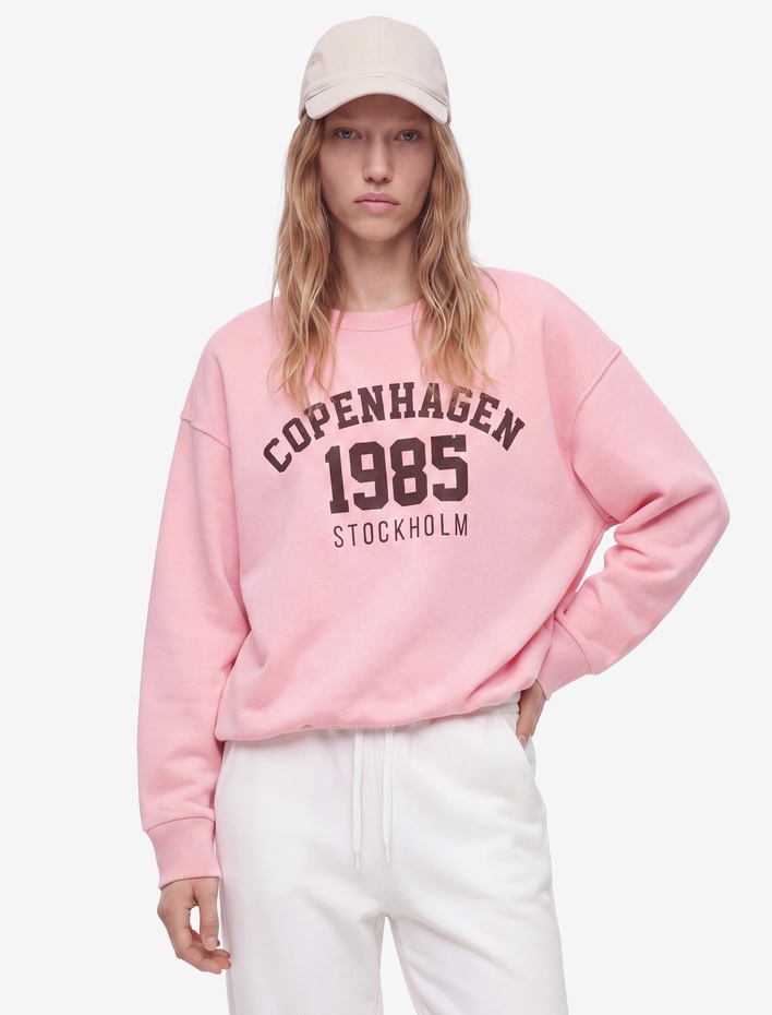  Üç İplik Şardonlu Rahat Kalıp Uzun Kollu Bisiklet Yaka Baskılı Sweatshirt