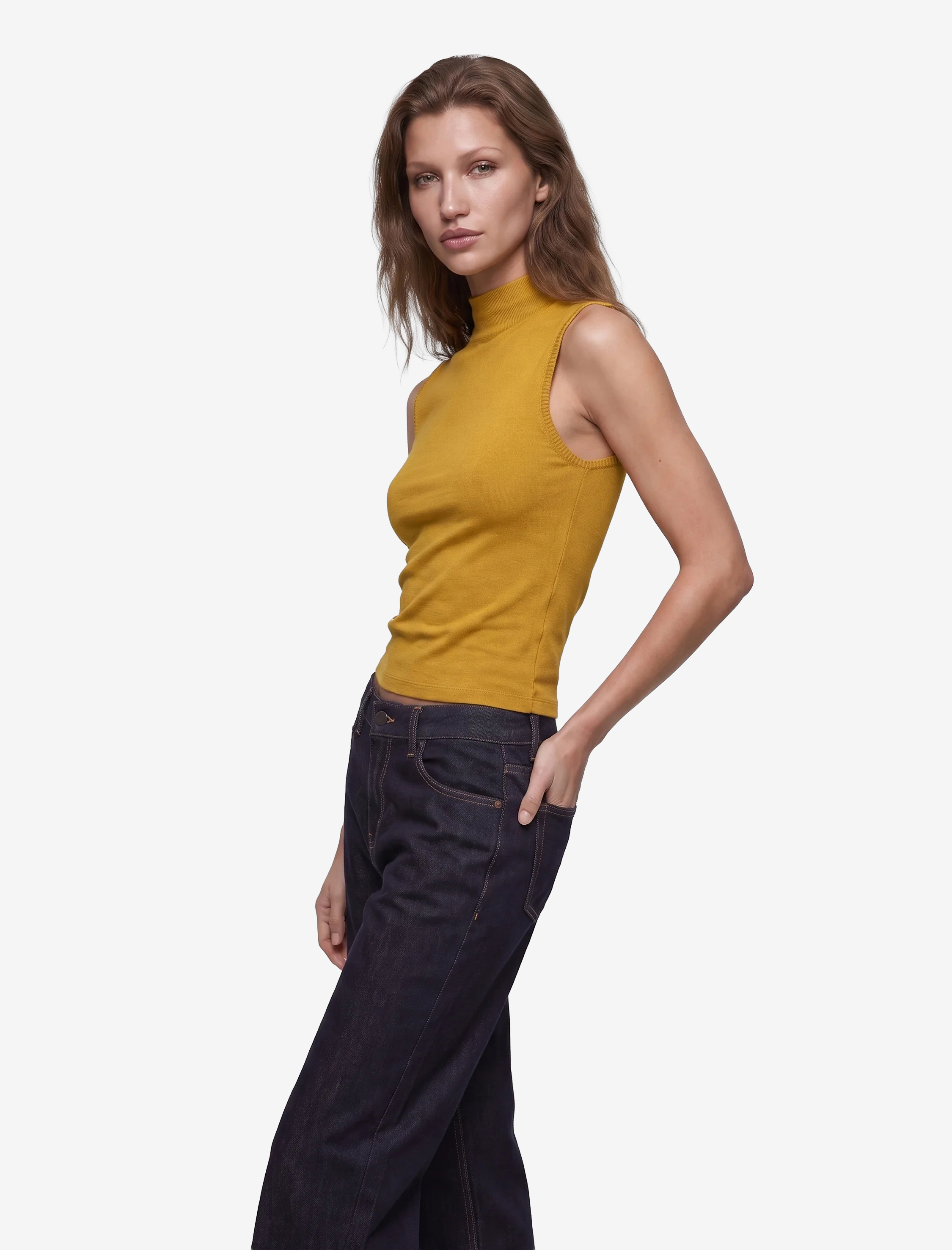   Modal Kumaş Slim Fit Dik Yaka Kolsuz Tişört