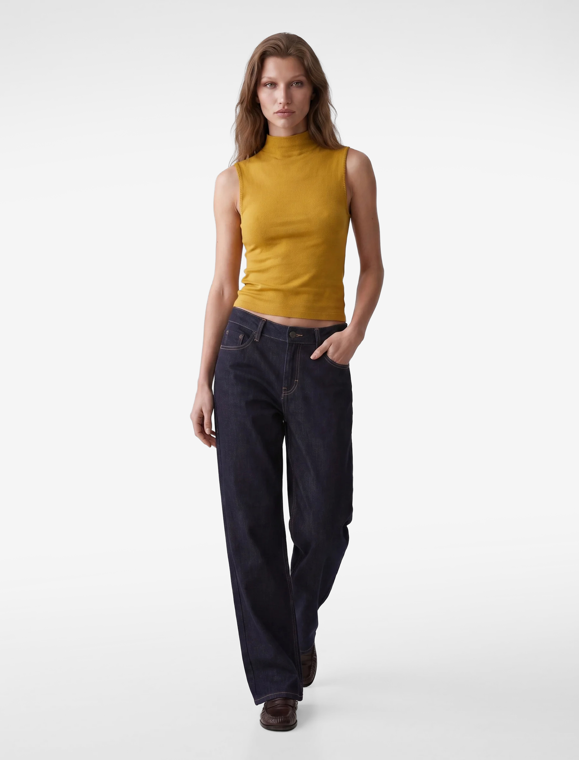   Modal Kumaş Slim Fit Dik Yaka Kolsuz Tişört