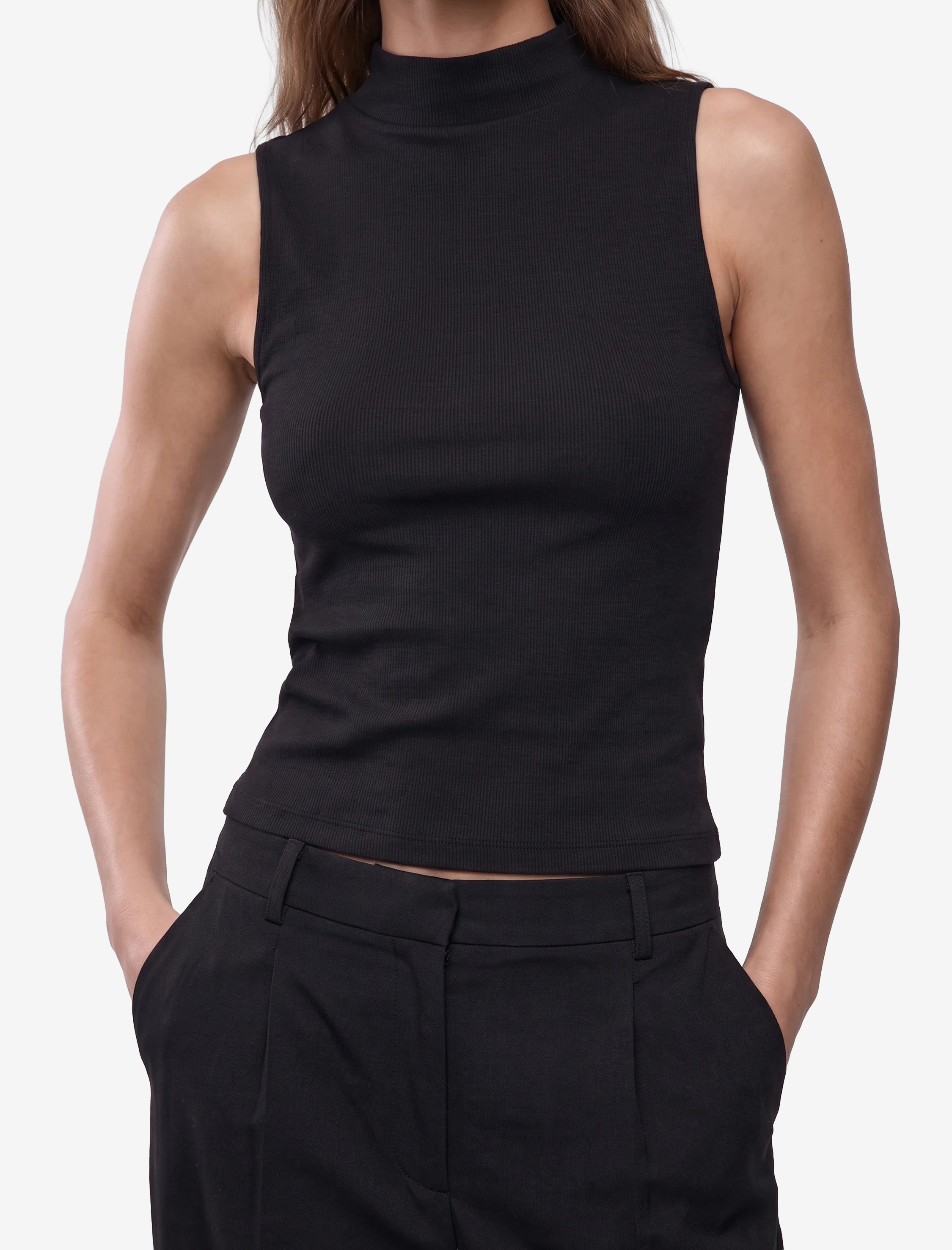   Modal Kumaş Slim Fit Dik Yaka Kolsuz Tişört