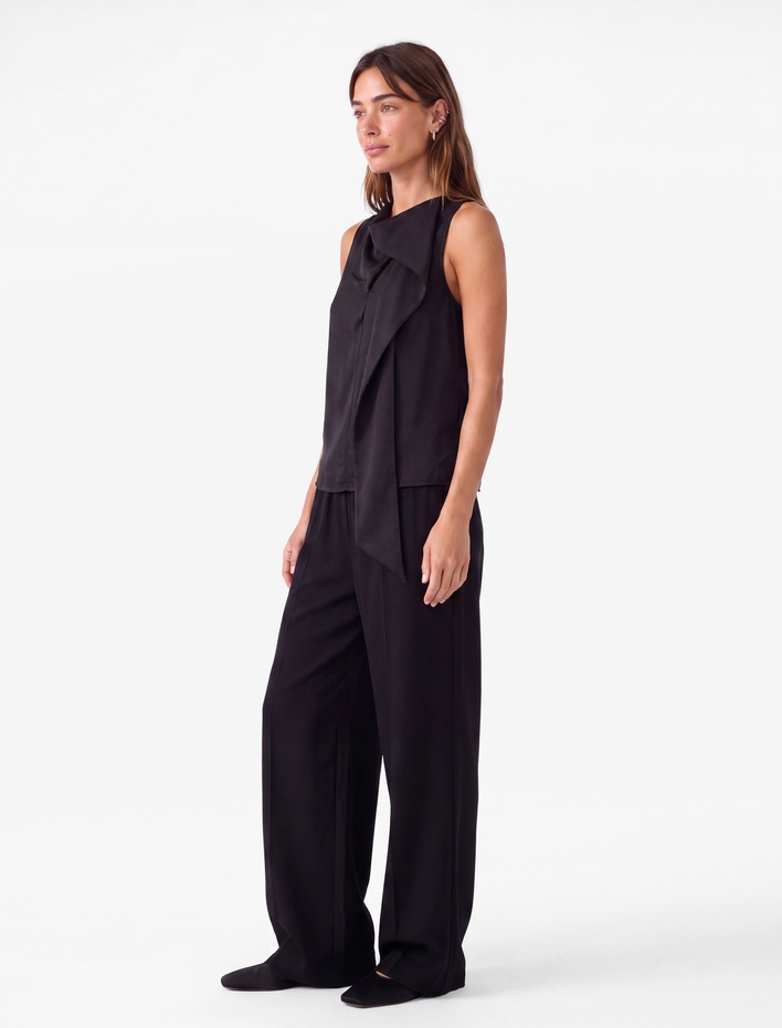  Viskon Kumaş Beli Bağcıklı Loose Fit Cepli Balon Pantolon