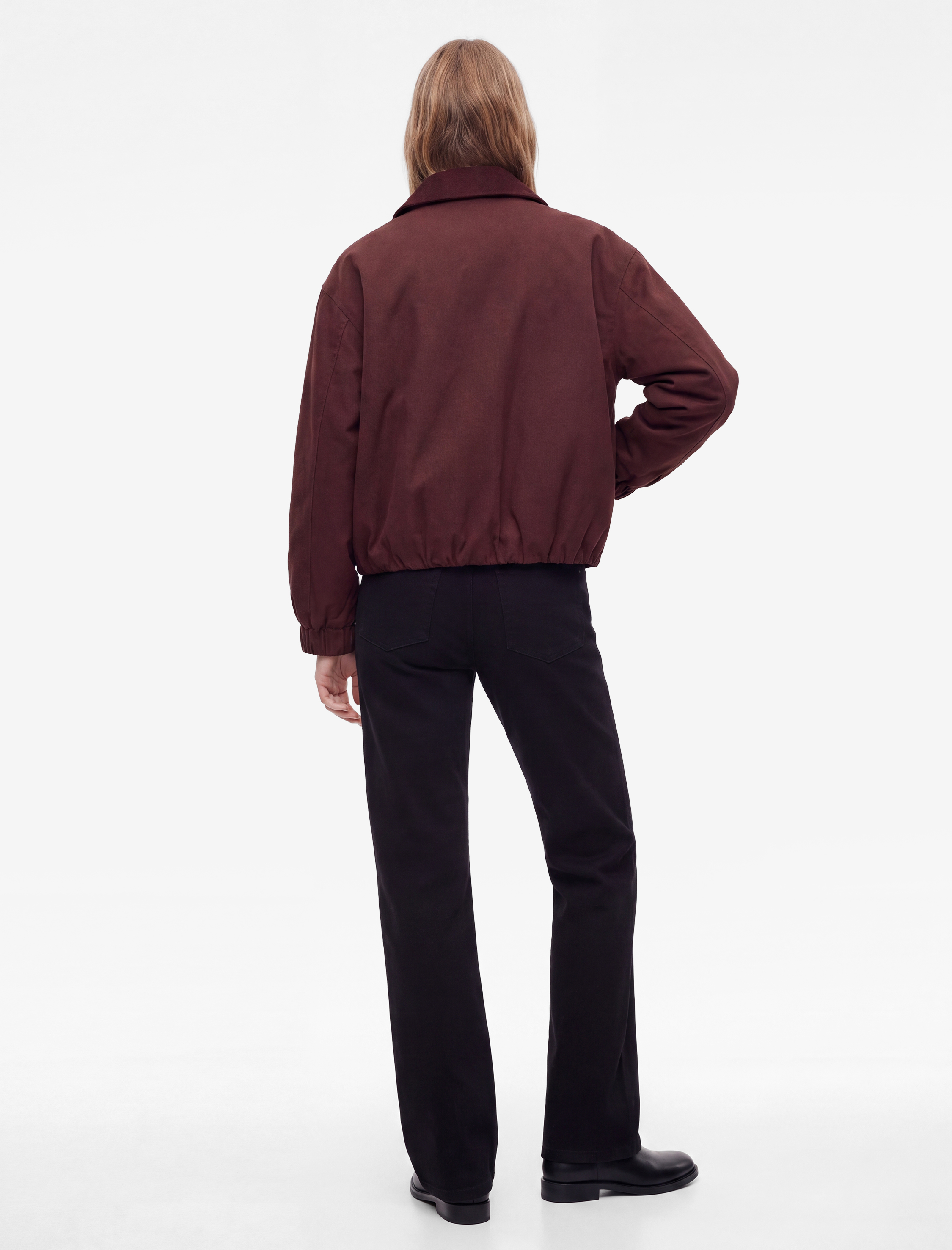   Uzun Kollu Klasik Yaka Cepli Çıtçıt Düğmeli Fermuarlı Crop Gabardin Ceket