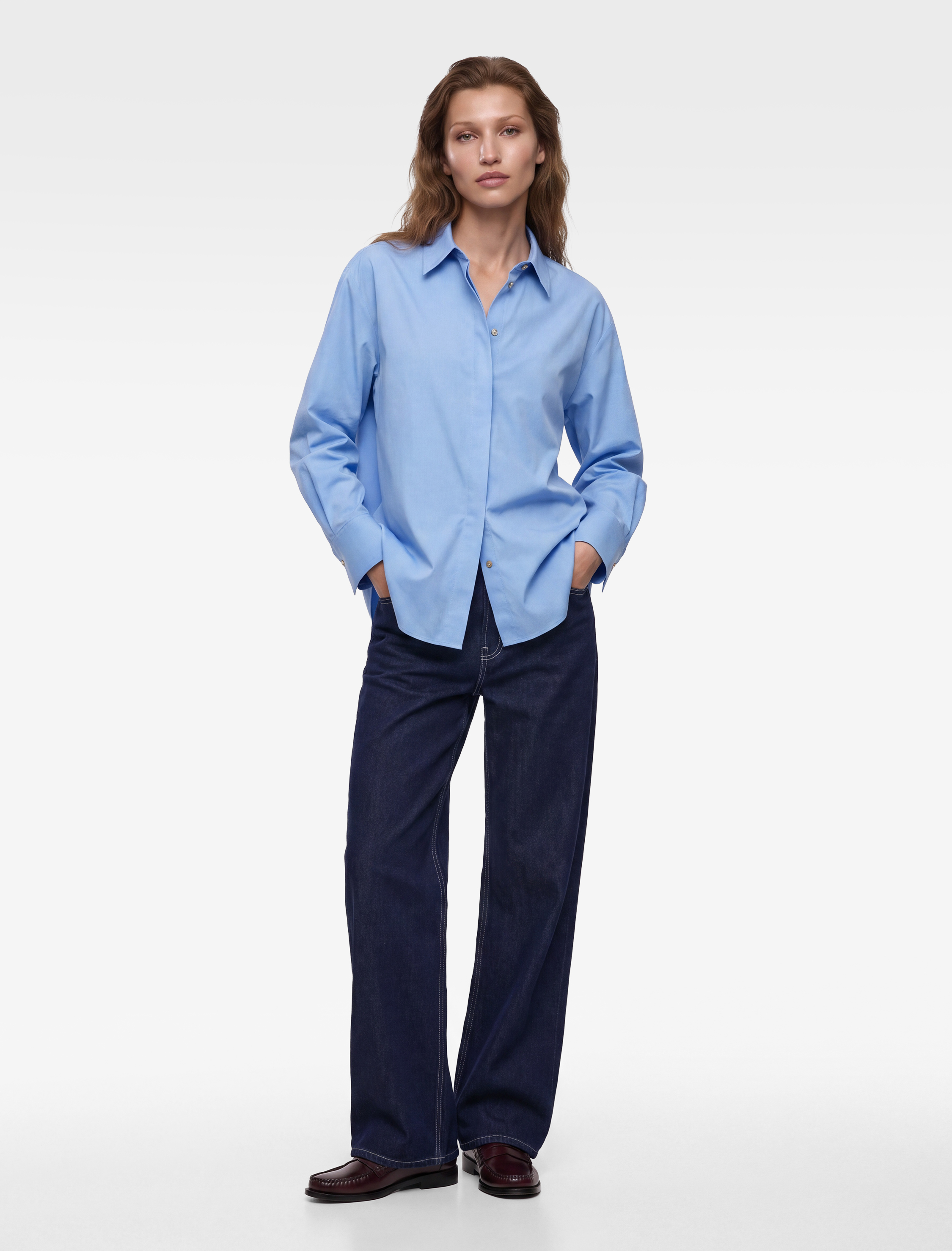   Pamuklu Uzun Kollu Oversize Poplin Gömlek