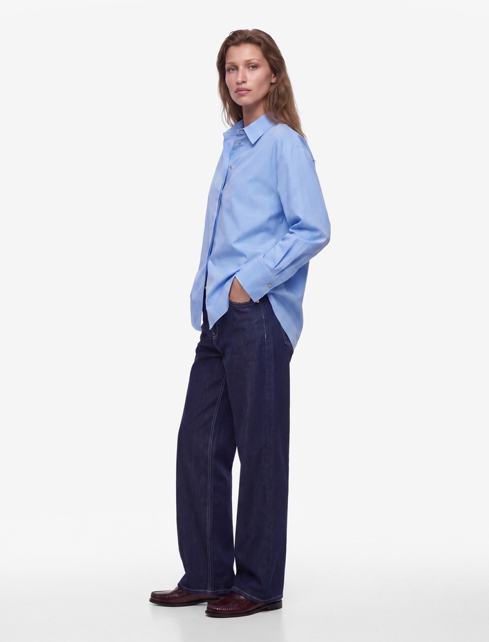  Pamuklu Uzun Kollu Oversize Poplin Gömlek