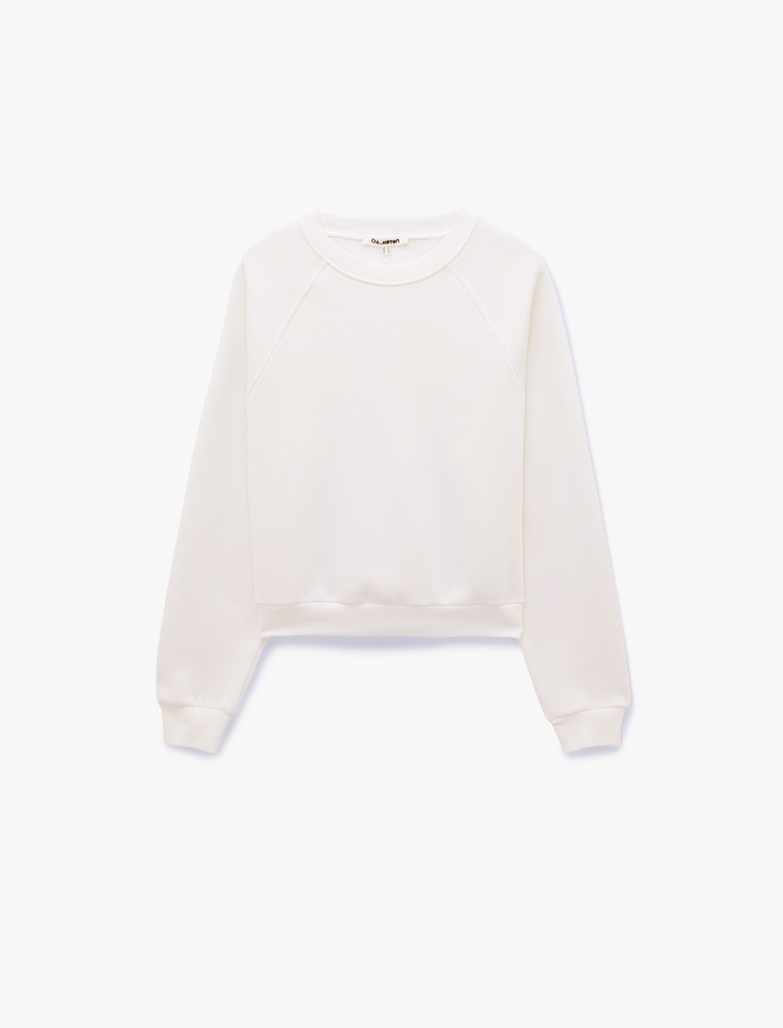  Üç İplik Şardonlu Rahat Kalıp Uzun Kollu Bisiklet Yaka Sweatshirt