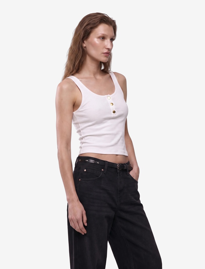  Viskon Kumaş Slim Fit Düğmeli Henley Yaka Atlet Bluz