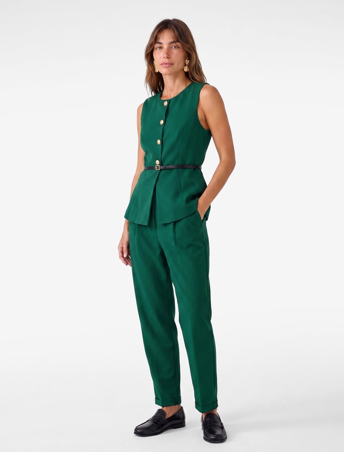  Slim Fit Mücevher Düğmeli Bisiklet Yaka Kemerli Peplum Yelek