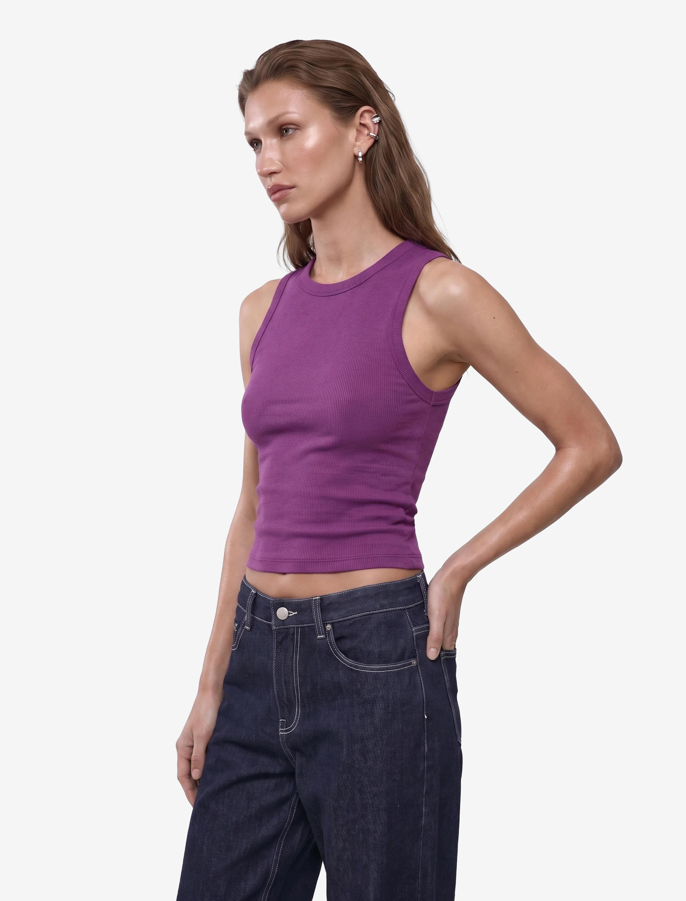   Pamuklu Kaşkorse Slim Fit Kolsuz Bisiklet Yaka Fitilli Atlet