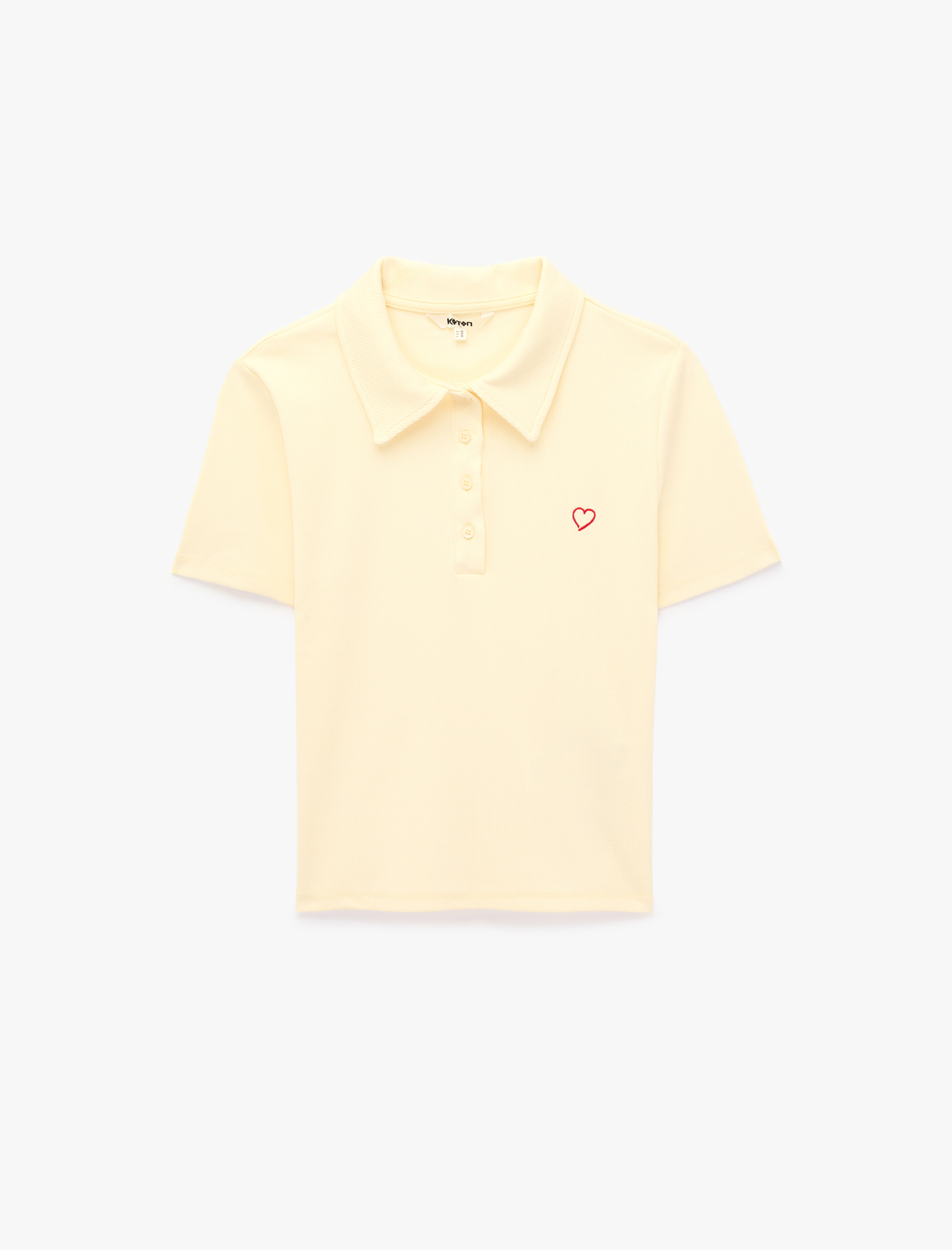   Pamuklu Slim Fit Düğmeli Kalp İşleme Detaylı Polo Yaka Kısa Kollu Fitilli Tişört