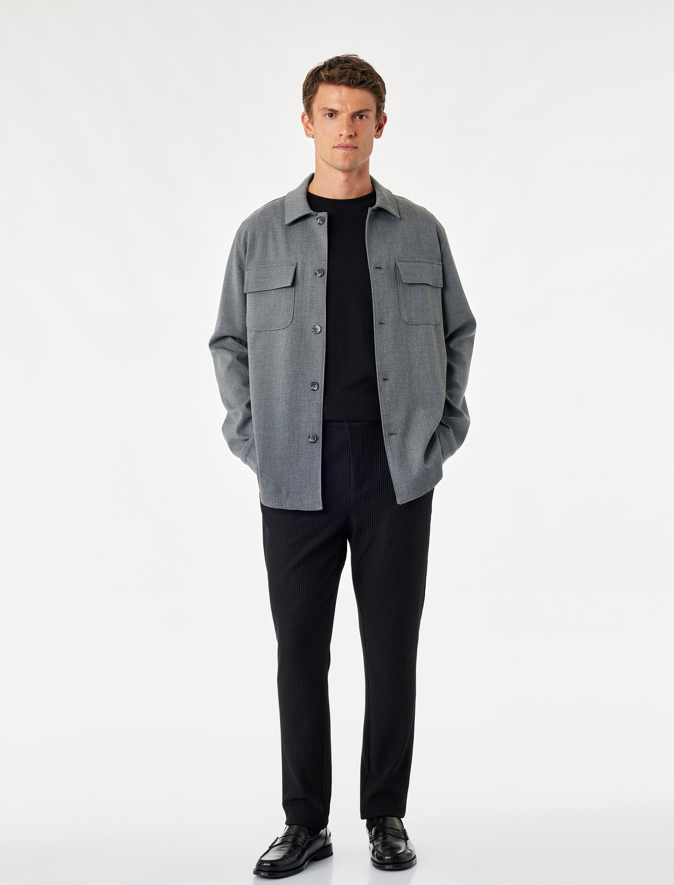   Pileli Dokulu Cepli Slim Fit Pantolon