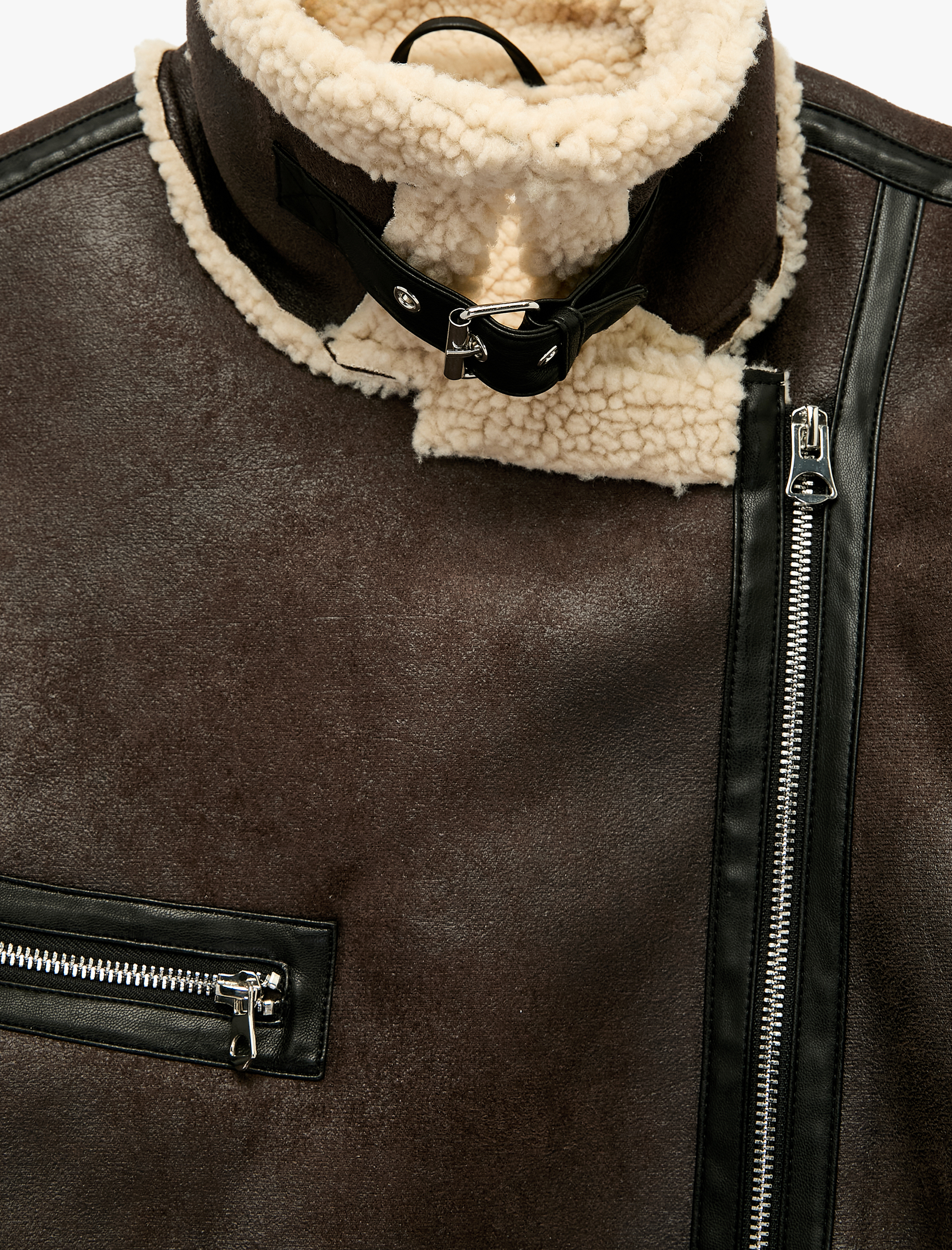   İçi Peluş Astarlı Fermuarlı Uzun Kollu Suni Deri Biker Bonded Mont