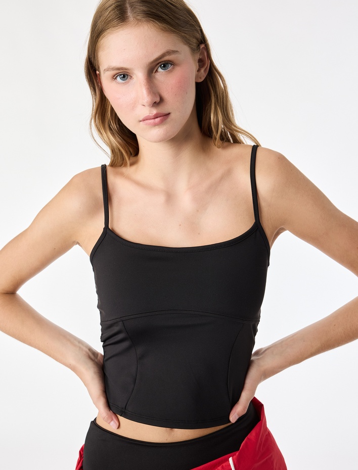 Slim Fit Pencere Detaylı İnce Askılı Spor Atlet