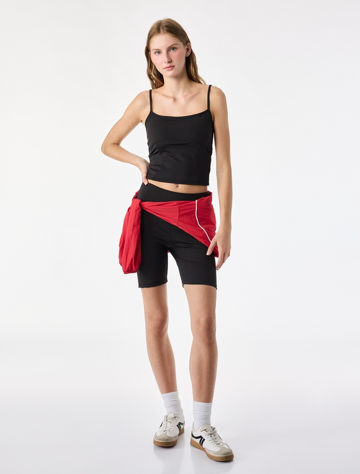  Slim Fit Pencere Detaylı İnce Askılı Spor Atlet