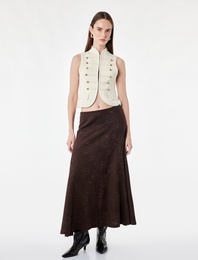 Pileli Floral Dokulu Midi Kloş Midi Etek