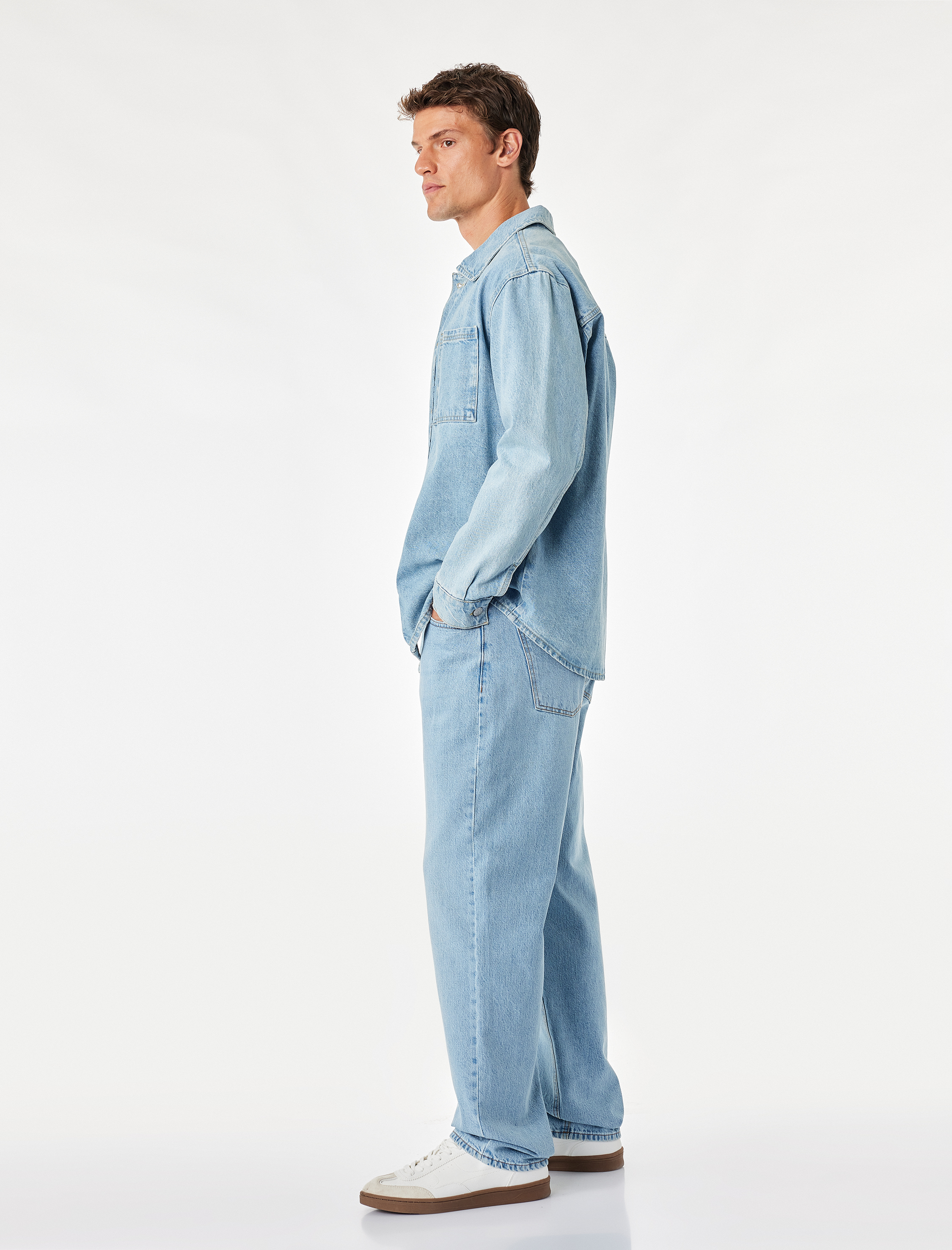   Düğmeli Cepli Vintage Straight Fit Jean Pantolon