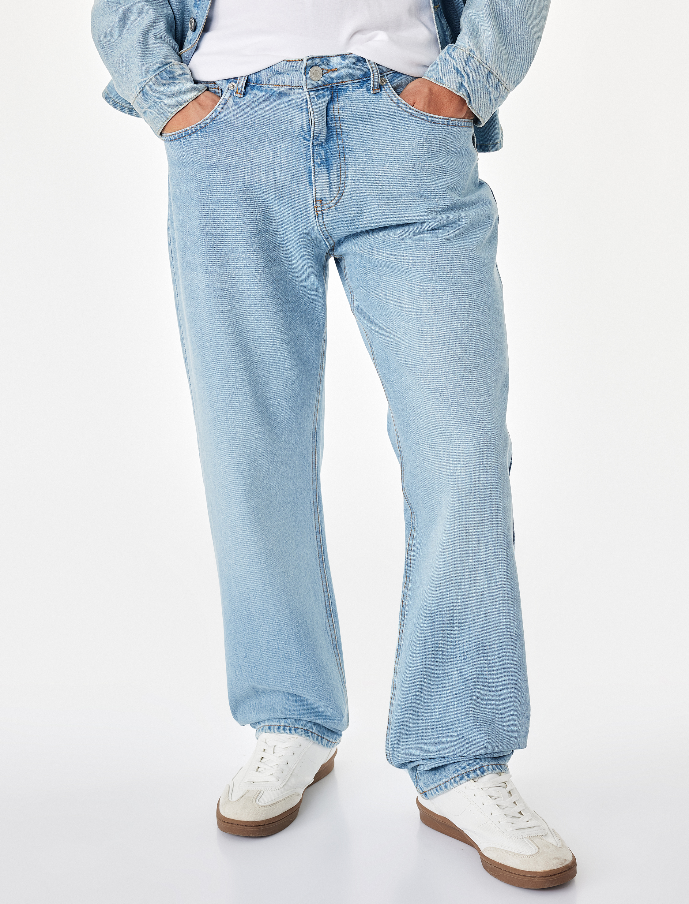   Düğmeli Cepli Vintage Straight Fit Jean Pantolon