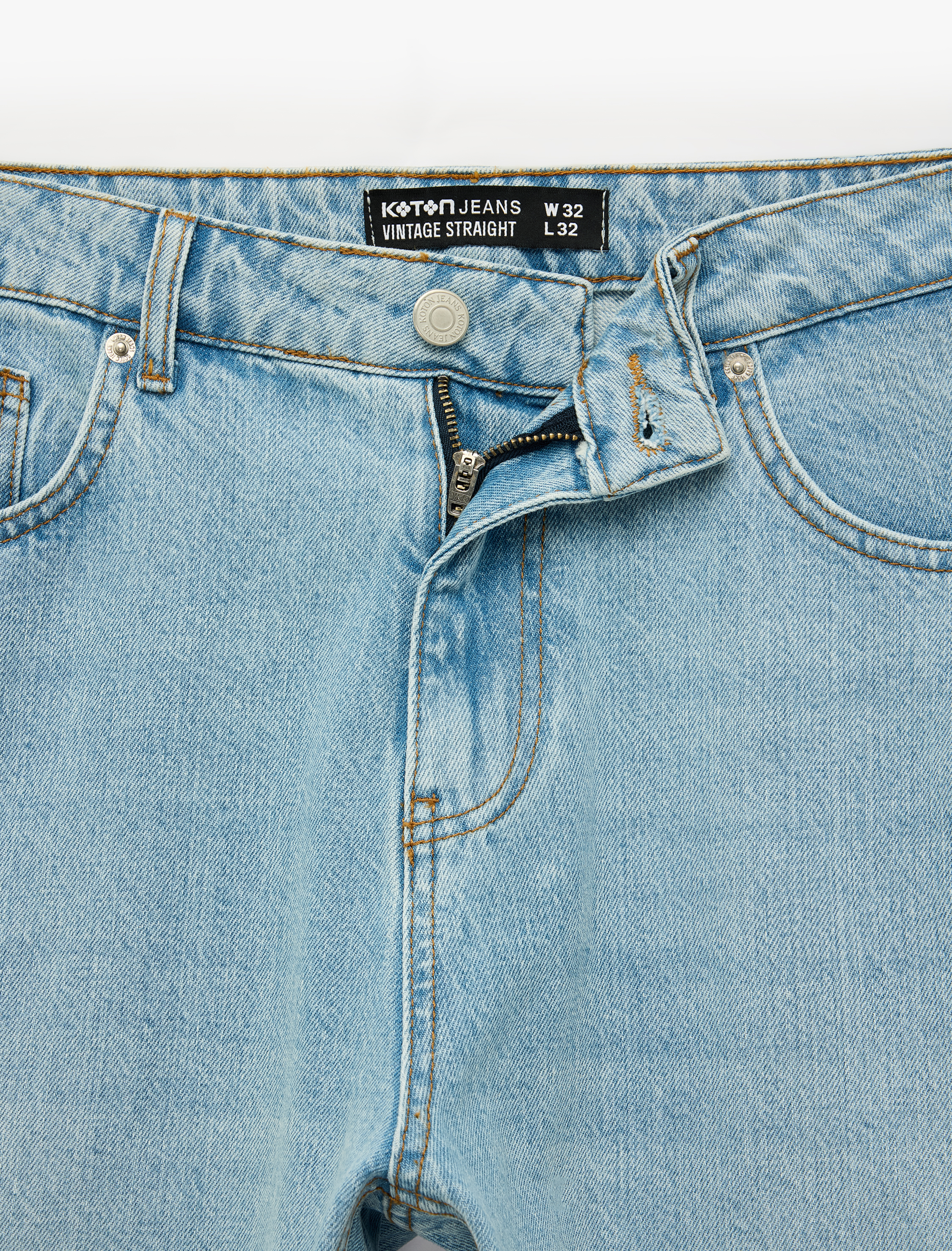   Düğmeli Cepli Vintage Straight Fit Jean Pantolon