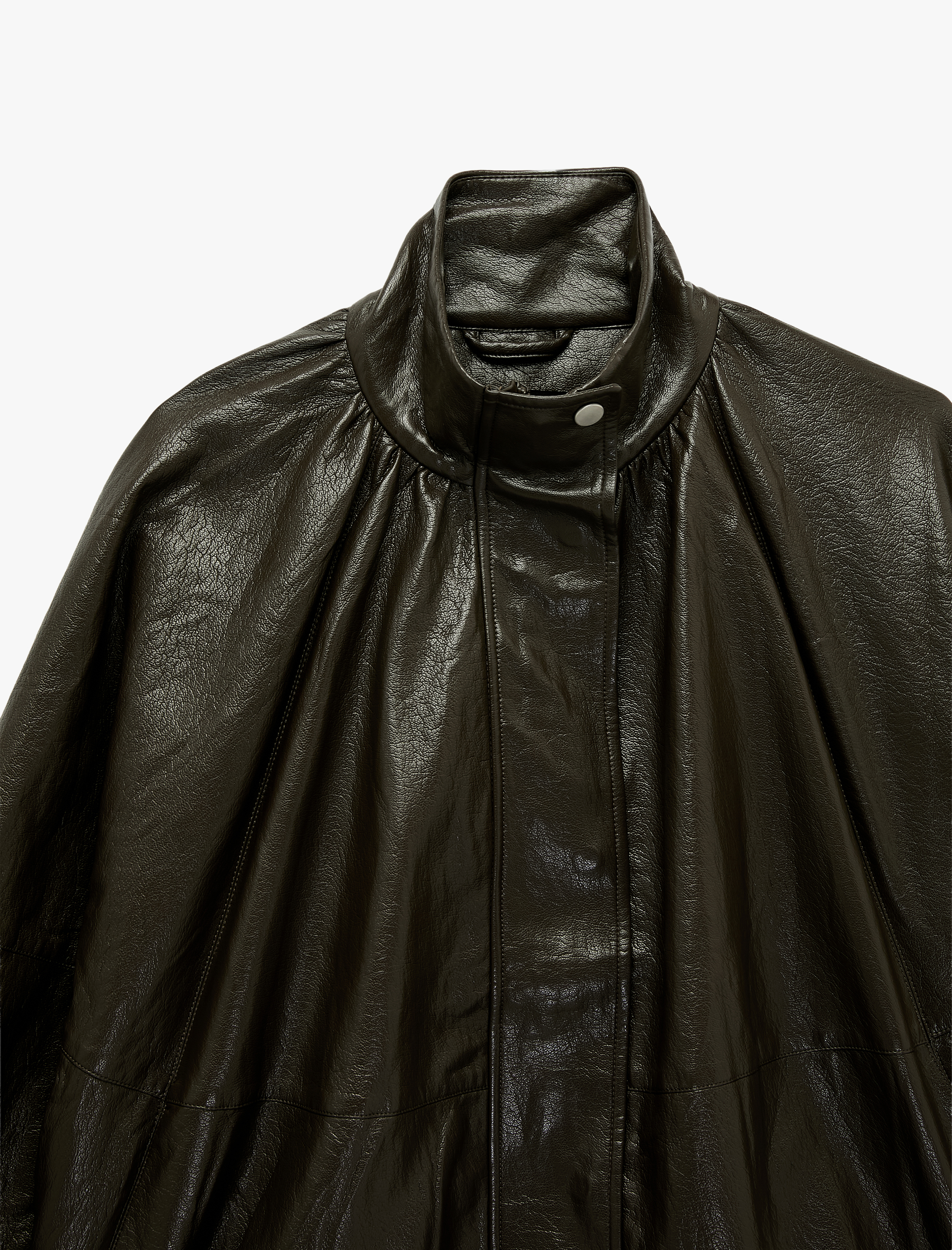  Cepli Fermuarlı Dik Yaka Uzun Kollu Oversize Suni Deri Ceket
