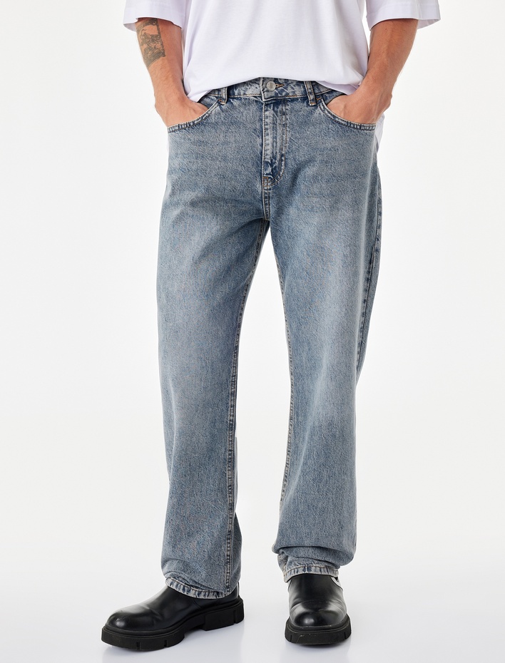  Pamuklu Vintage Straight Fit Jean Pantolon
