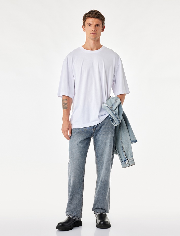  Pamuklu Vintage Straight Fit Jean Pantolon