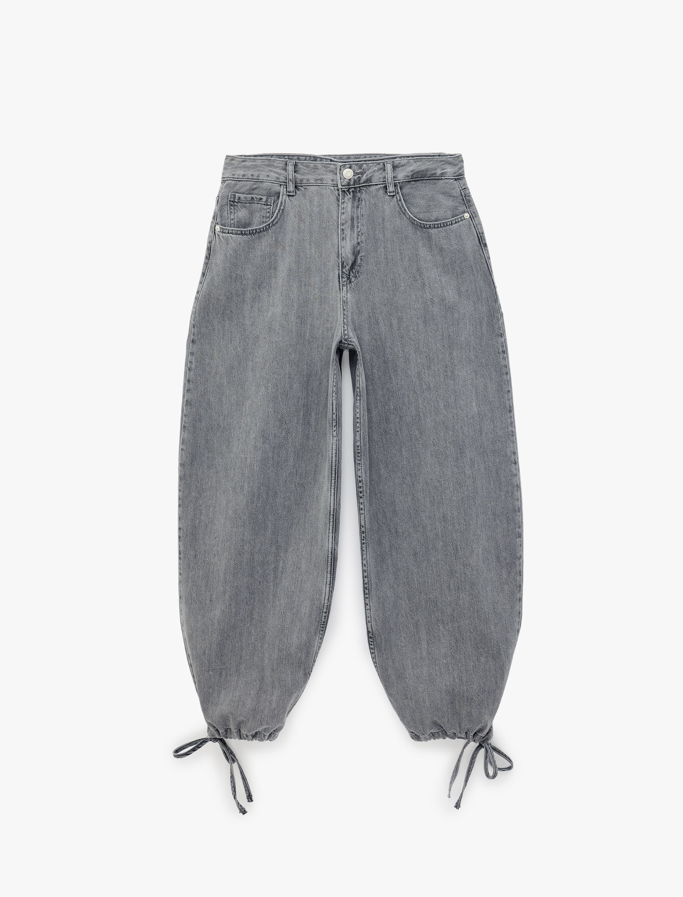   Düğmeli Cepli Yıkamalı Rahat Kalıp Lastikli Kısa Paça Denim Harem Pantolon