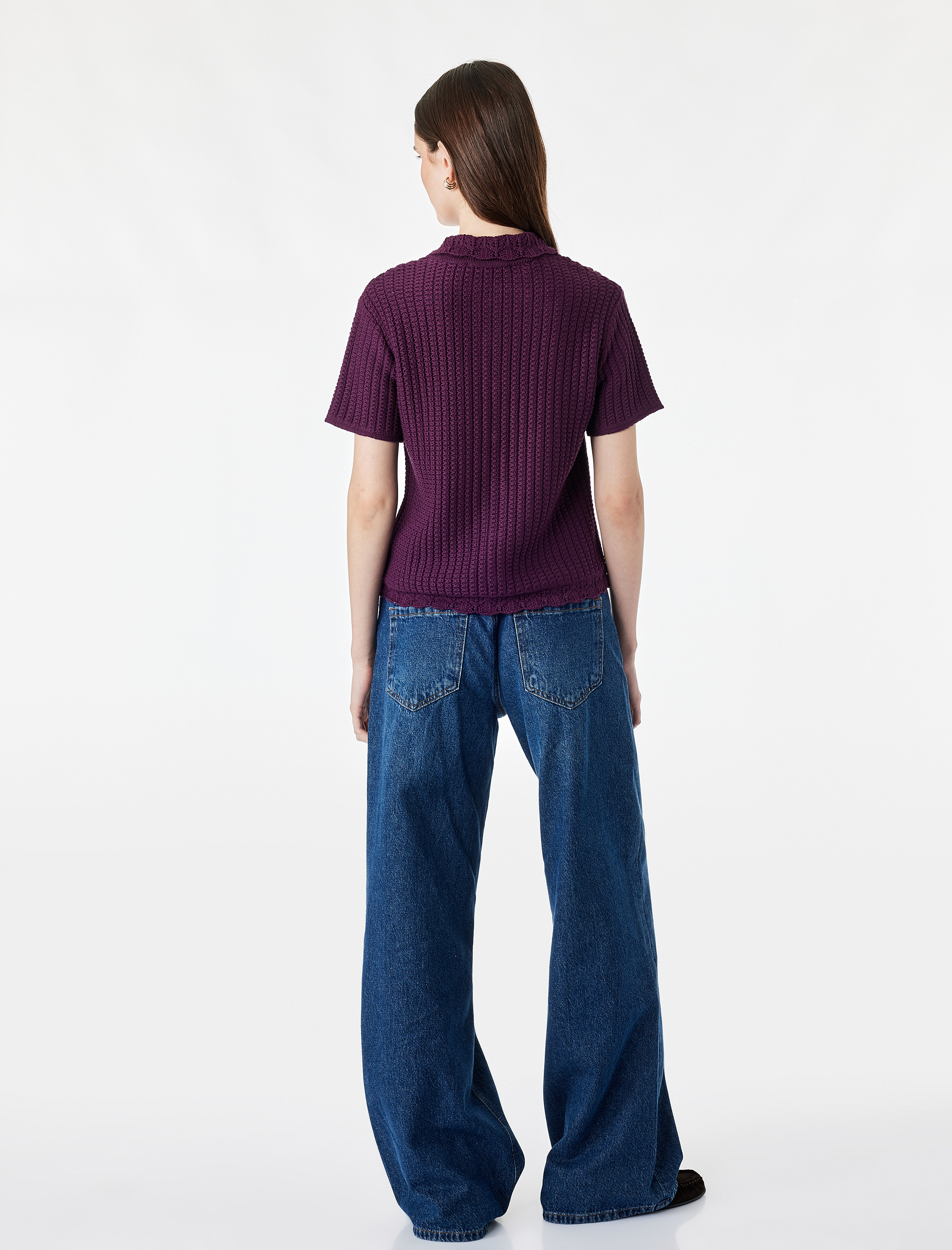   Regular Fit Kısa Kollu Polo Yaka Düğmeli Motifli Triko Hırka