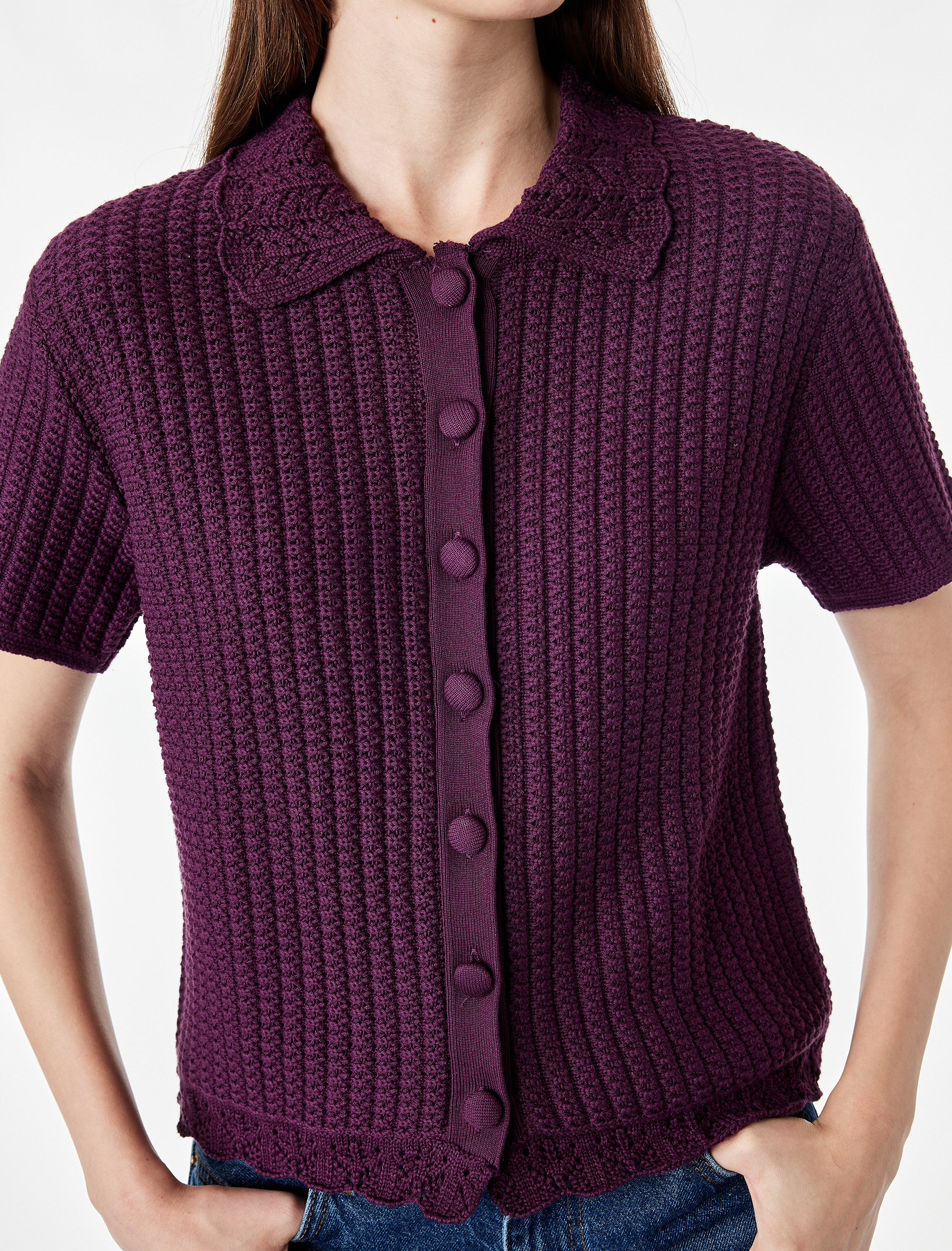   Regular Fit Kısa Kollu Polo Yaka Düğmeli Motifli Triko Hırka