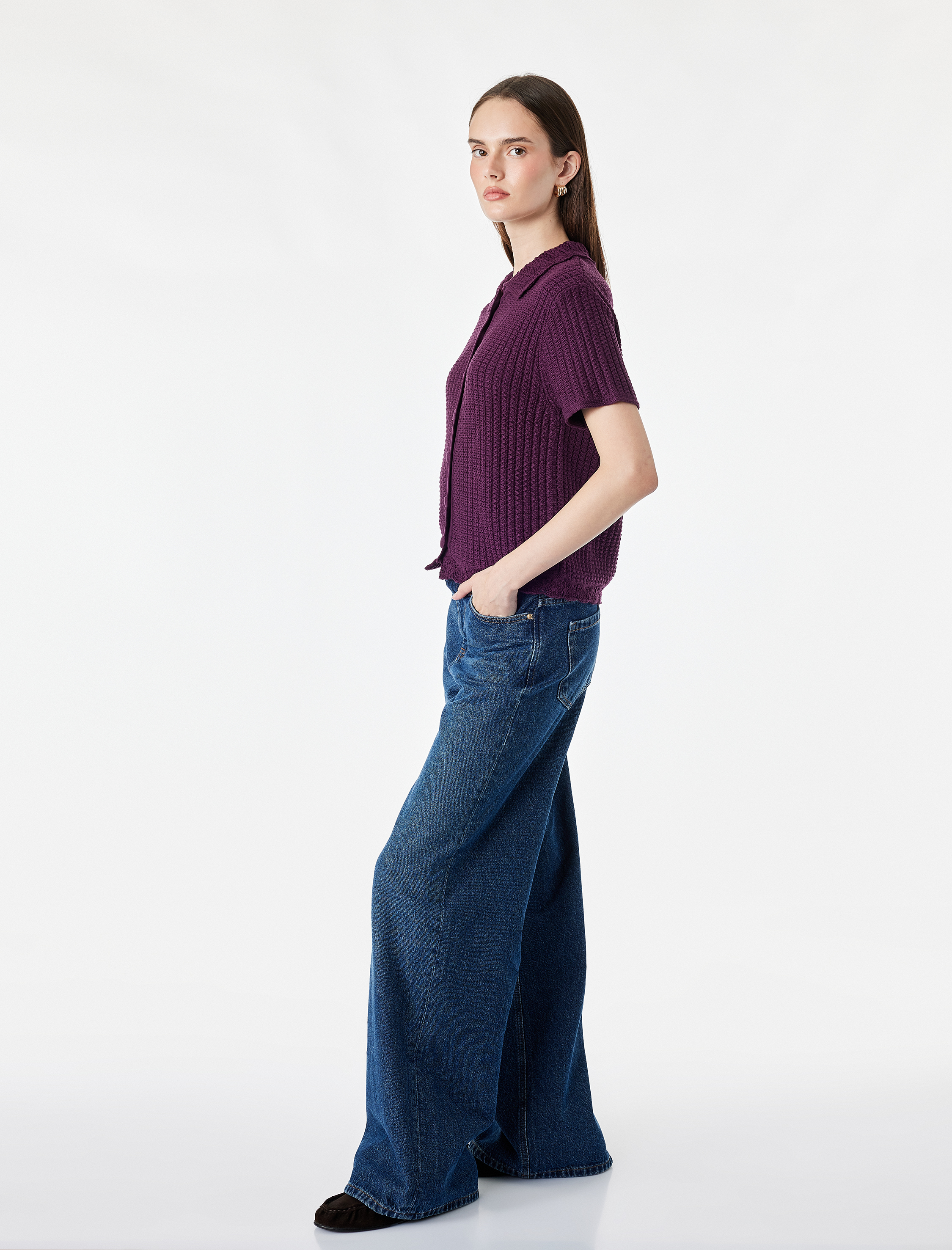   Regular Fit Kısa Kollu Polo Yaka Düğmeli Motifli Triko Hırka