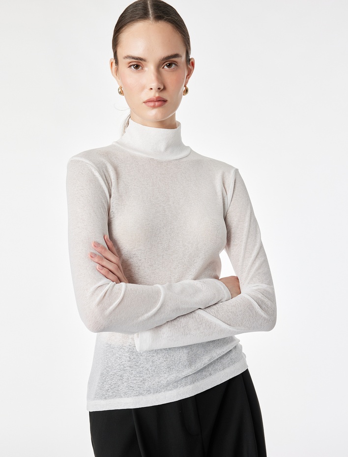  Slim Fit Dik Yaka Uzun Kollu Tişört