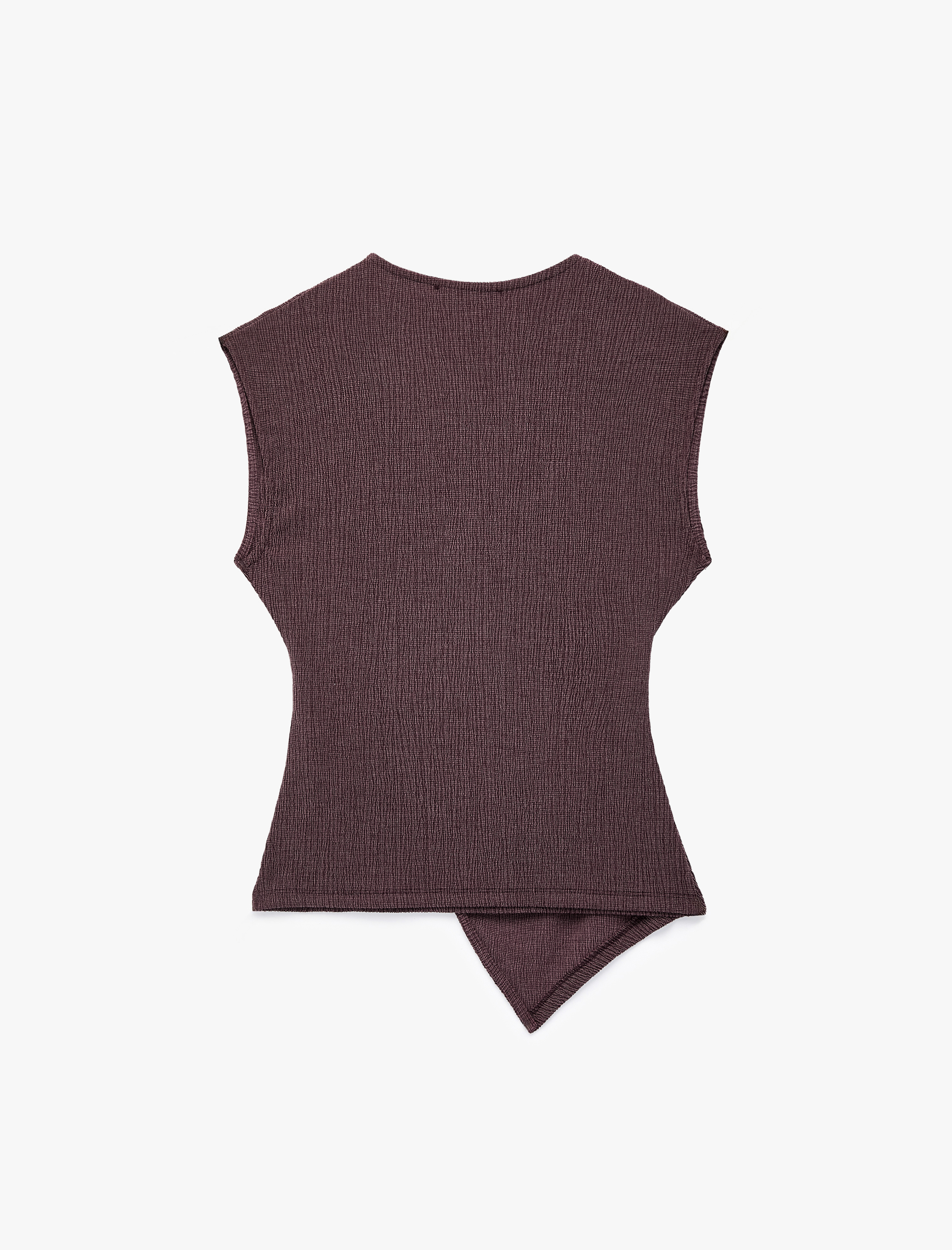   Slim Fit Bürümcük Kumaş Dokulu Metal Aksesuarlı Kruvaze Kolsuz Bluz