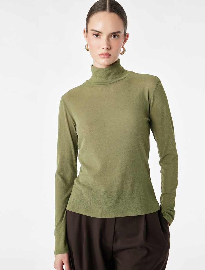  Slim Fit Dik Yaka Uzun Kollu Tişört