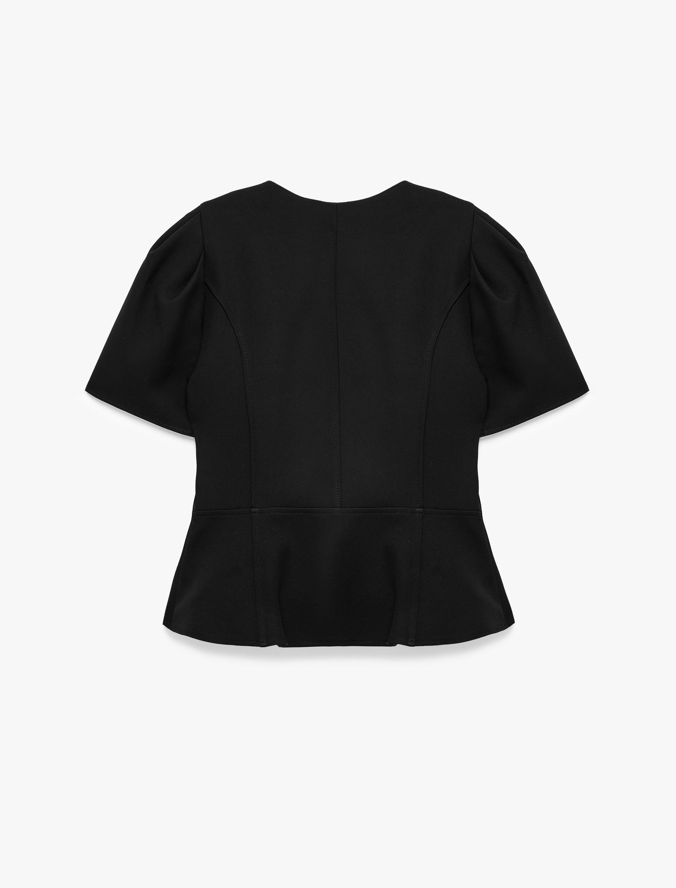   Slim Fit V Yaka Balon Kollu Süs Düğme Detaylı Peplum Bluz